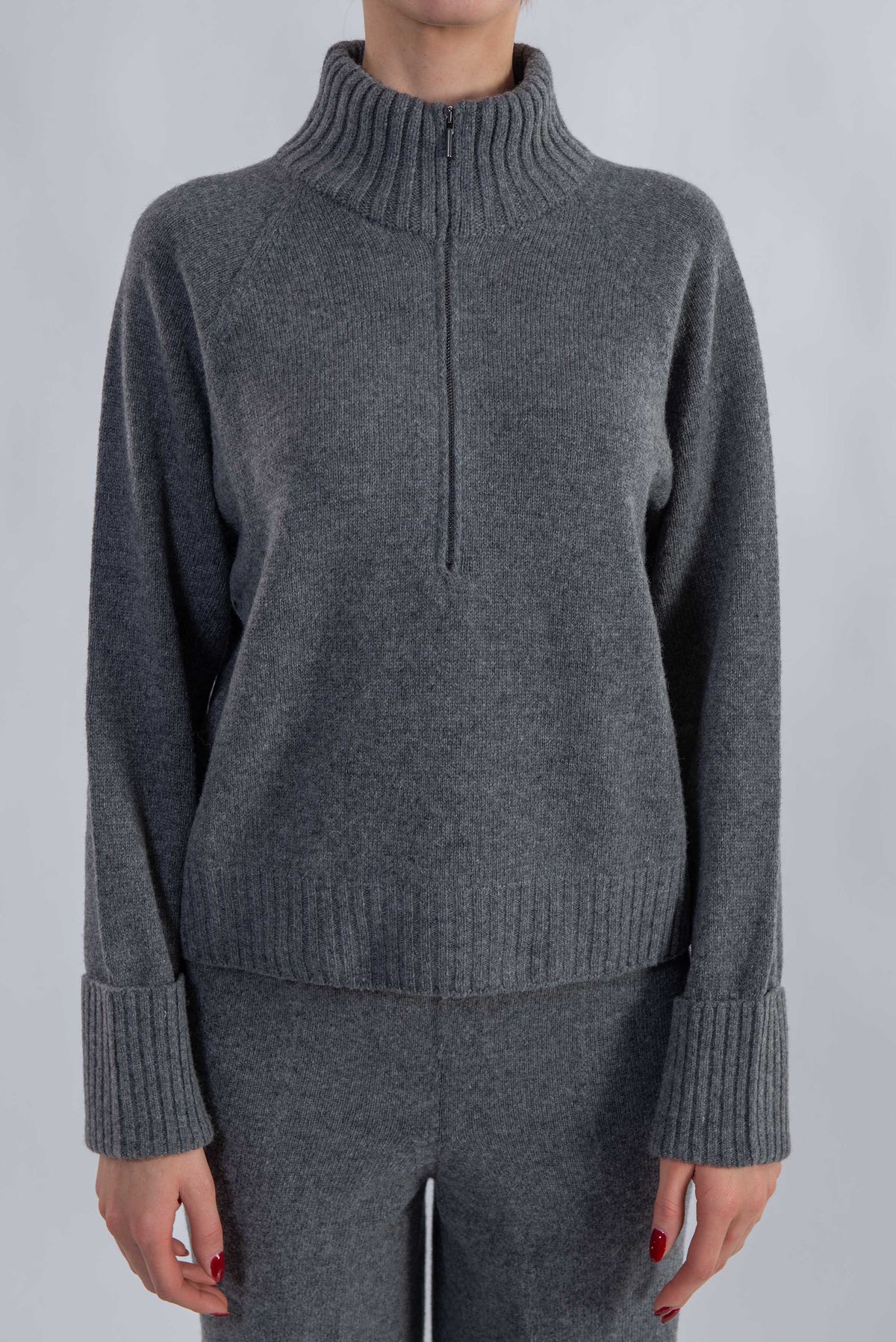 Maglia collo alto con zip grigio 3625 SHADOW ARROVESCIO