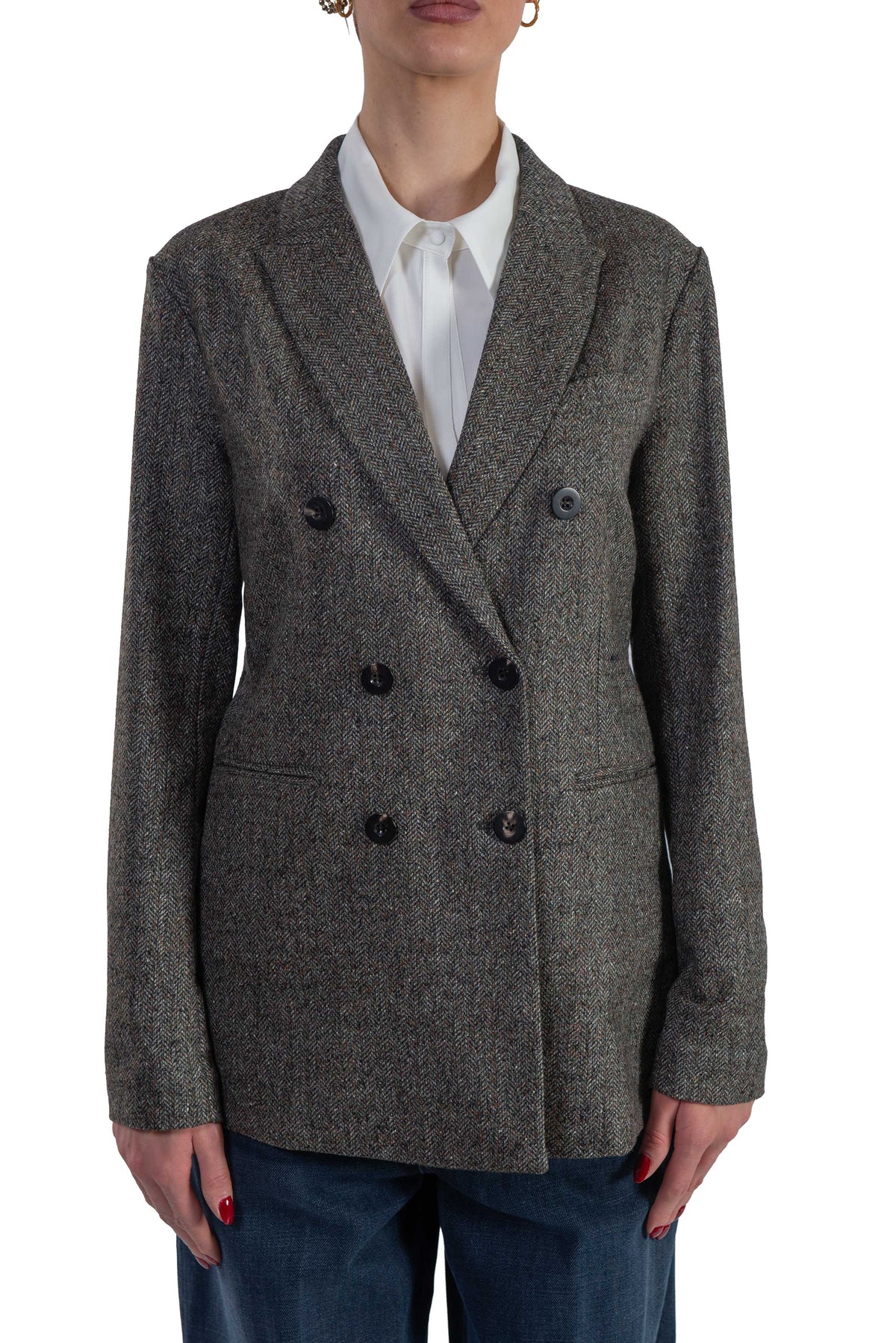 Giacca doppiopetto tweed verde FD4201 MILITARE CIRCOLO