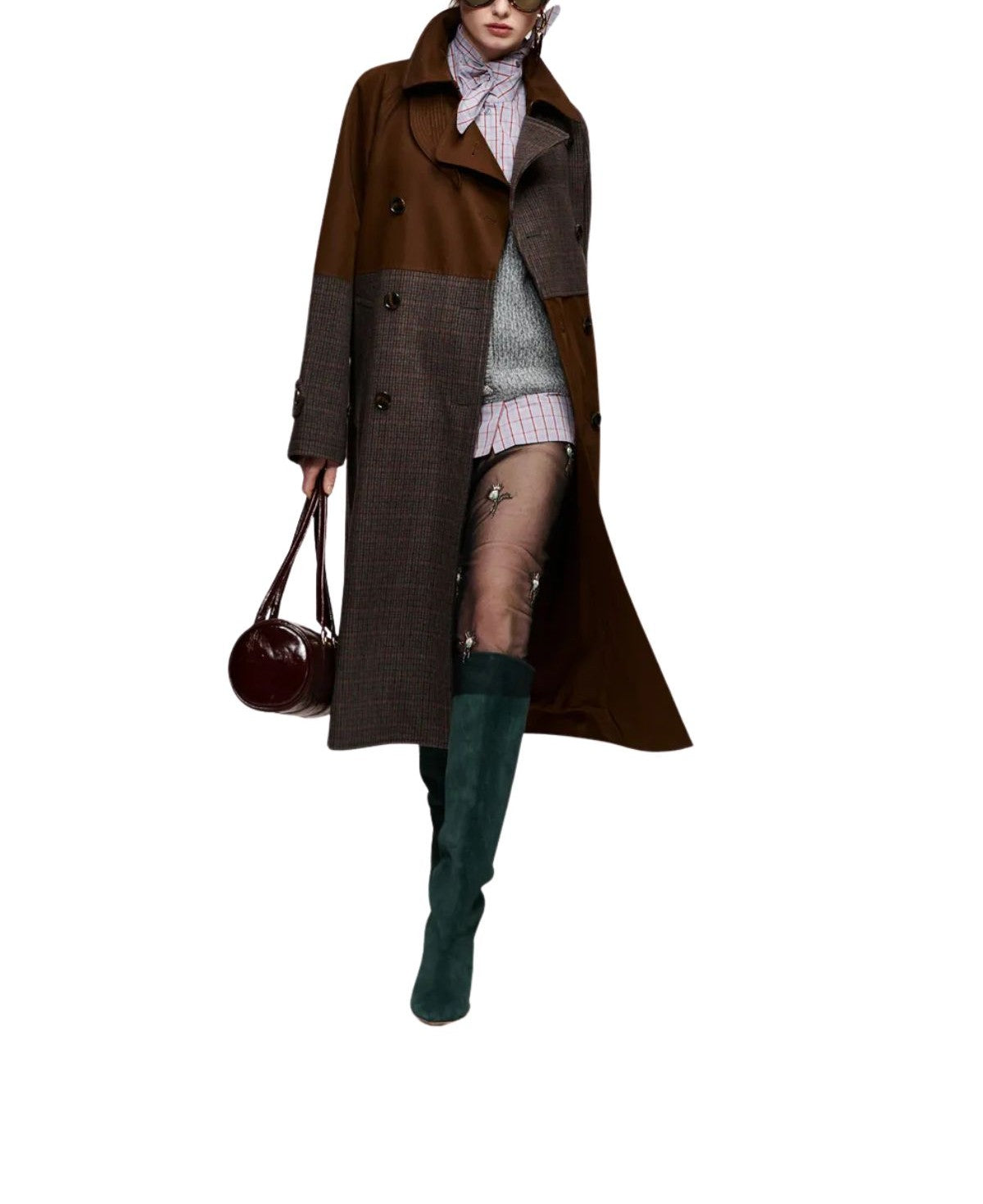 Trench a blocchi di colore marrone e grigio scuro- KAGU KAGU COMBO 1 ESSENTIEL ANTWERP