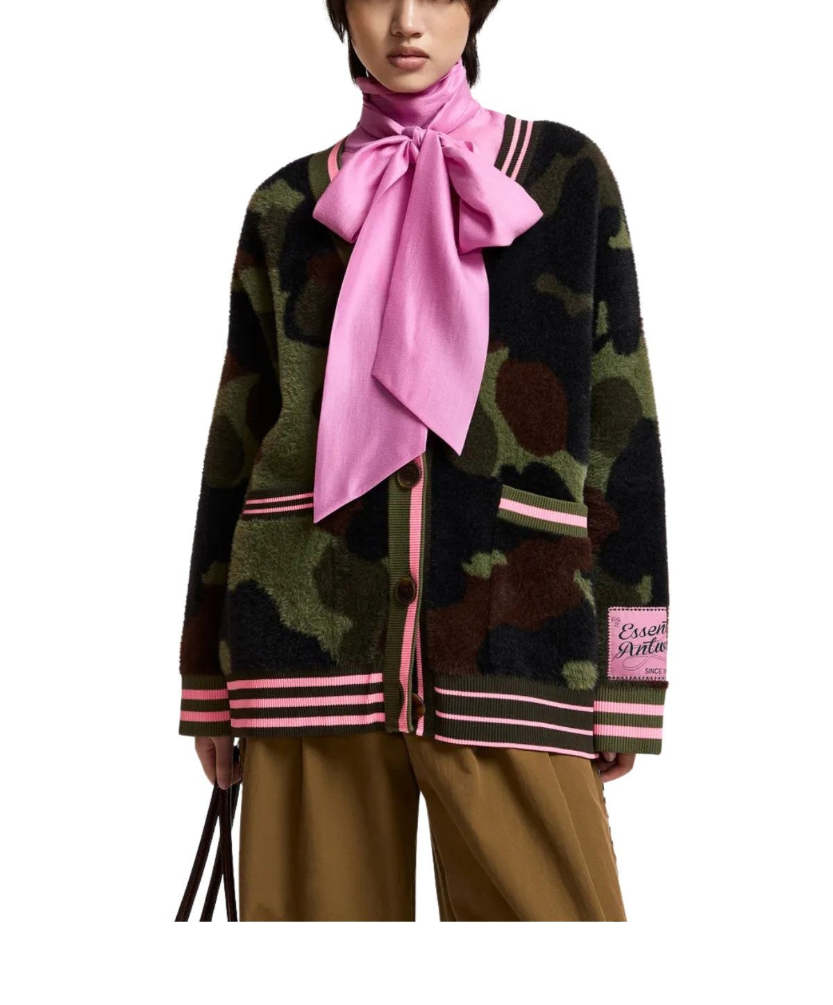 Cardigan Kamoo in jacquard camouflage verde KAMOO GREEN ESSENTIEL ANTWERP