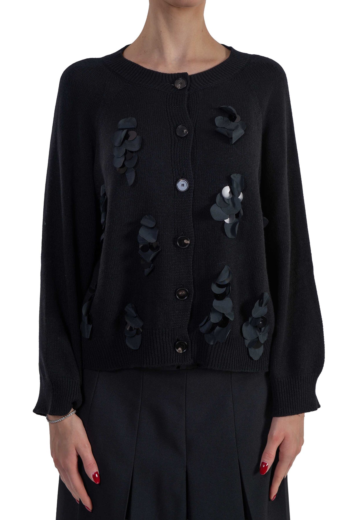 Cardigan nero con applicazioni CLEA NERO LIVIANA CONTI