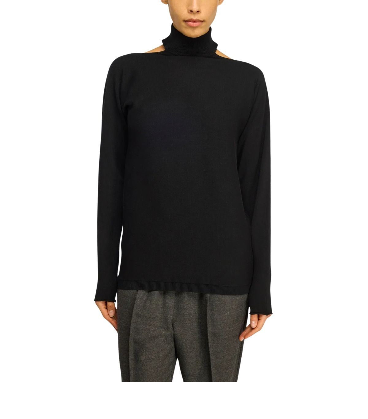 Maglia collo alto nera con schiena scoperta BLANCHE S6WC33 NERO SEMICOUTURE