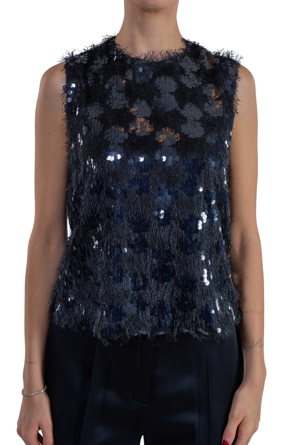 Top Cara blu con paillettes CARA S6WQ03 BLU SEMICOUTURE