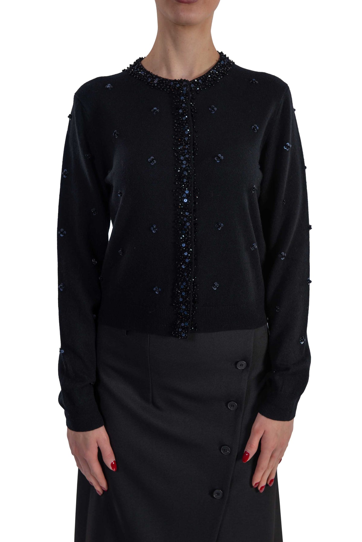 Cardigan nero con strass CHELSEA S6WC10 NERO SEMICOUTURE