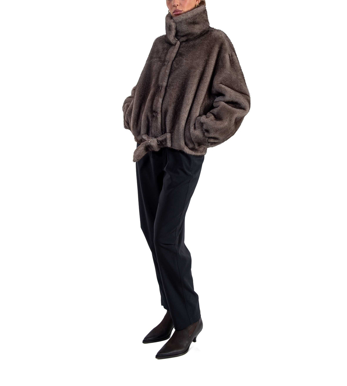 Giaccone in pelliccia ecologica tortora 9142 MOCHA SWORD