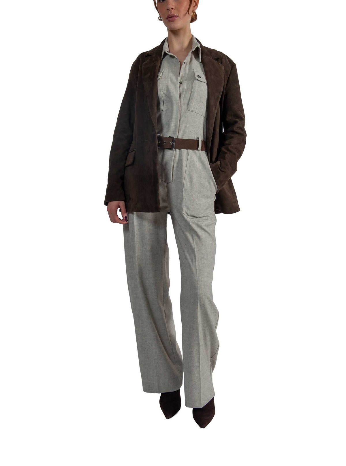 Giacca monopetto in suede marrone HARMIONY MOKA THE JACKIE LEATHERS
