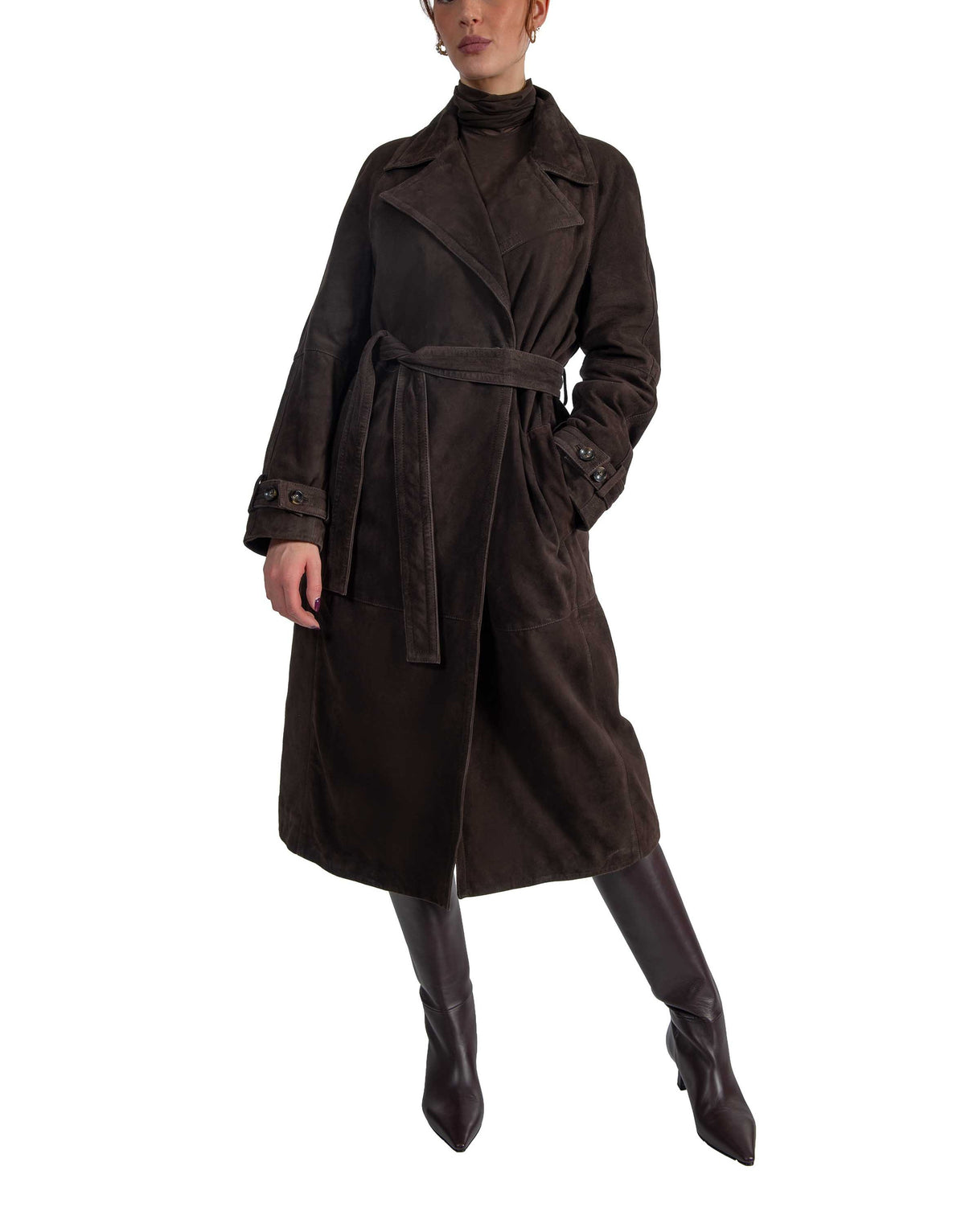 Trench in pelle scamosciata testa di moro PEACEFULL T.MORO THE JACKIE LEATHERS