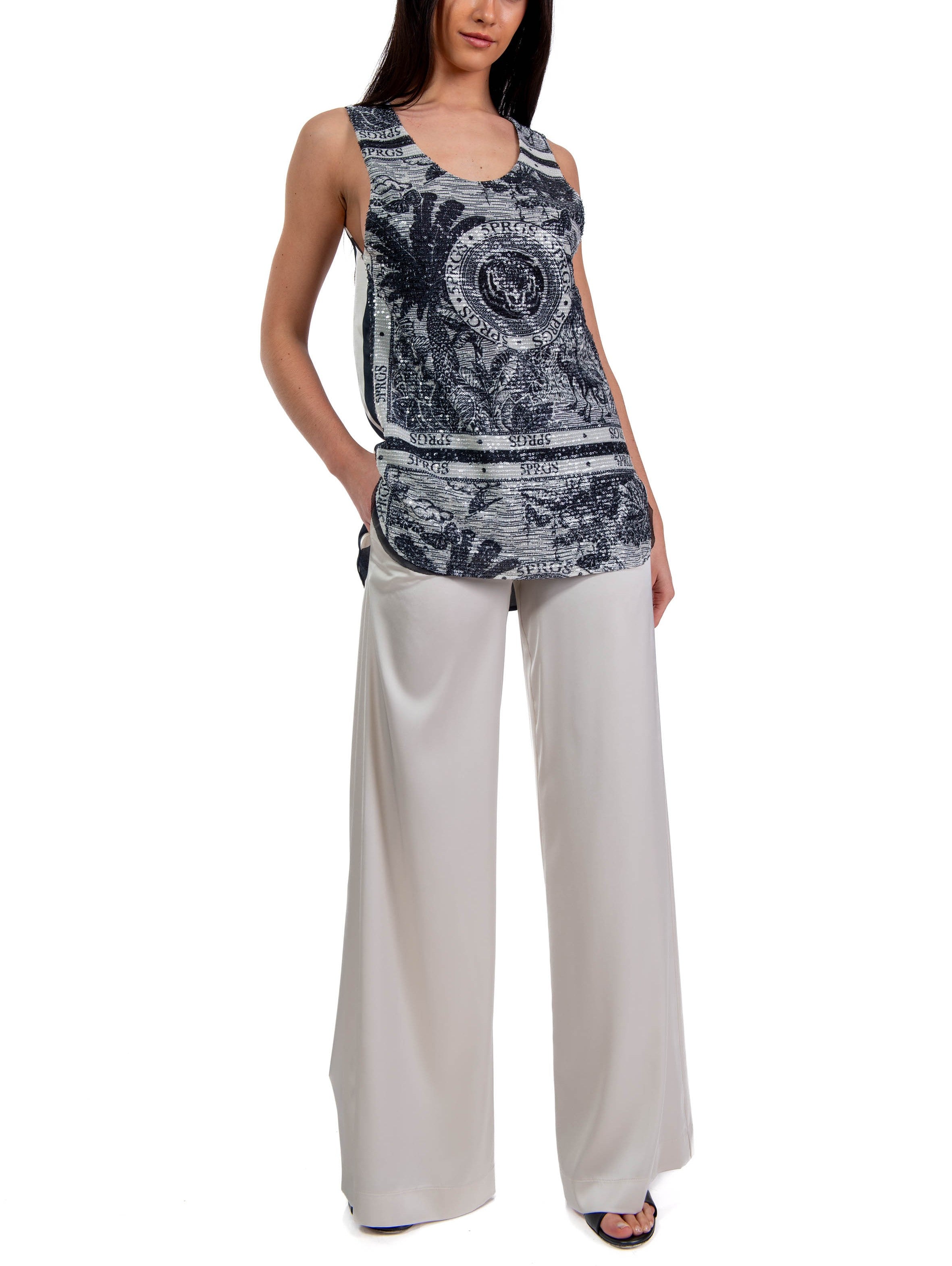 Pantalone palazzo in raso 60657 3 MARMO D.EXTERIOR