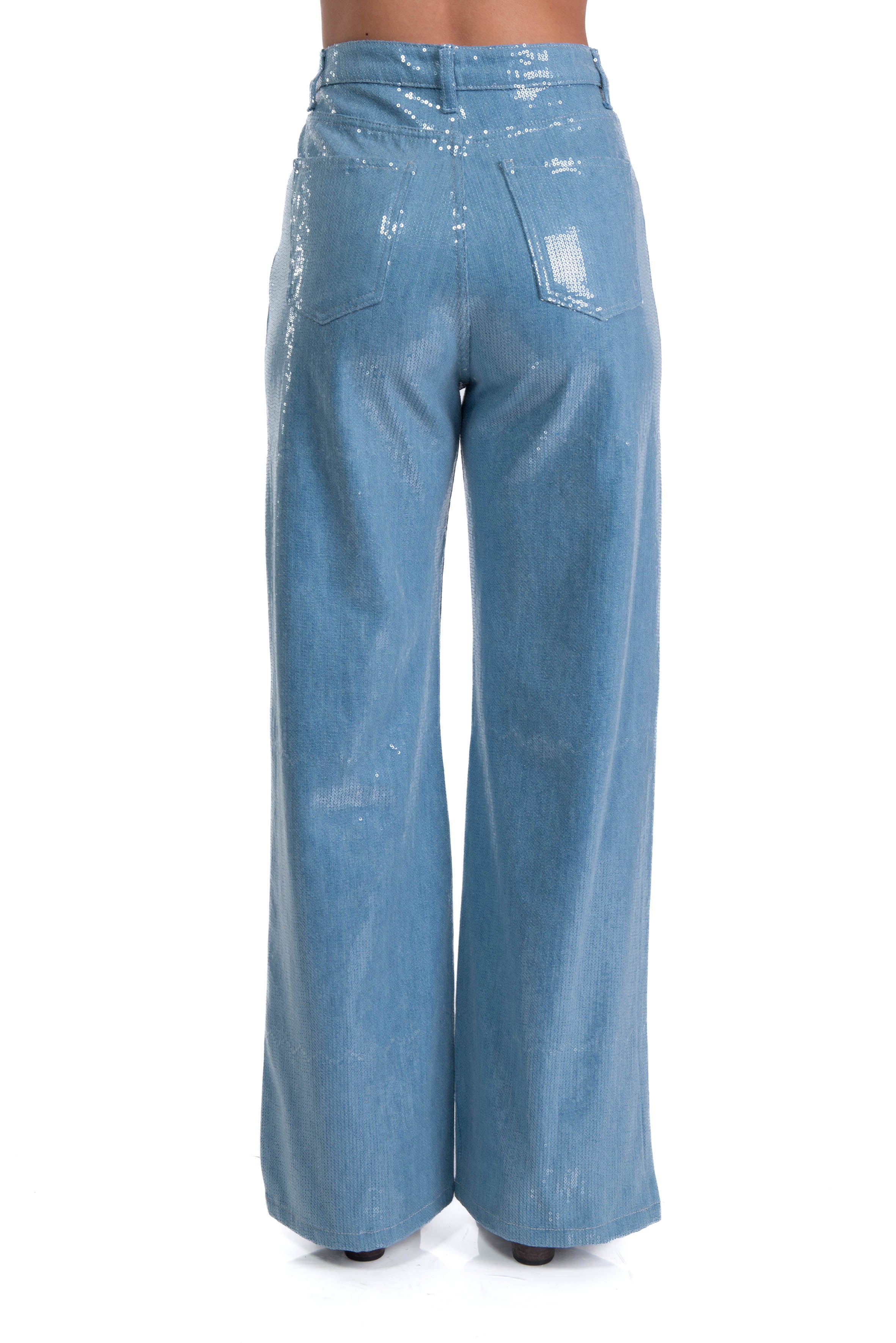 Jeans palazzo paillettes celeste 40824-40 DENIM ACQUA FEDERICA TOSI