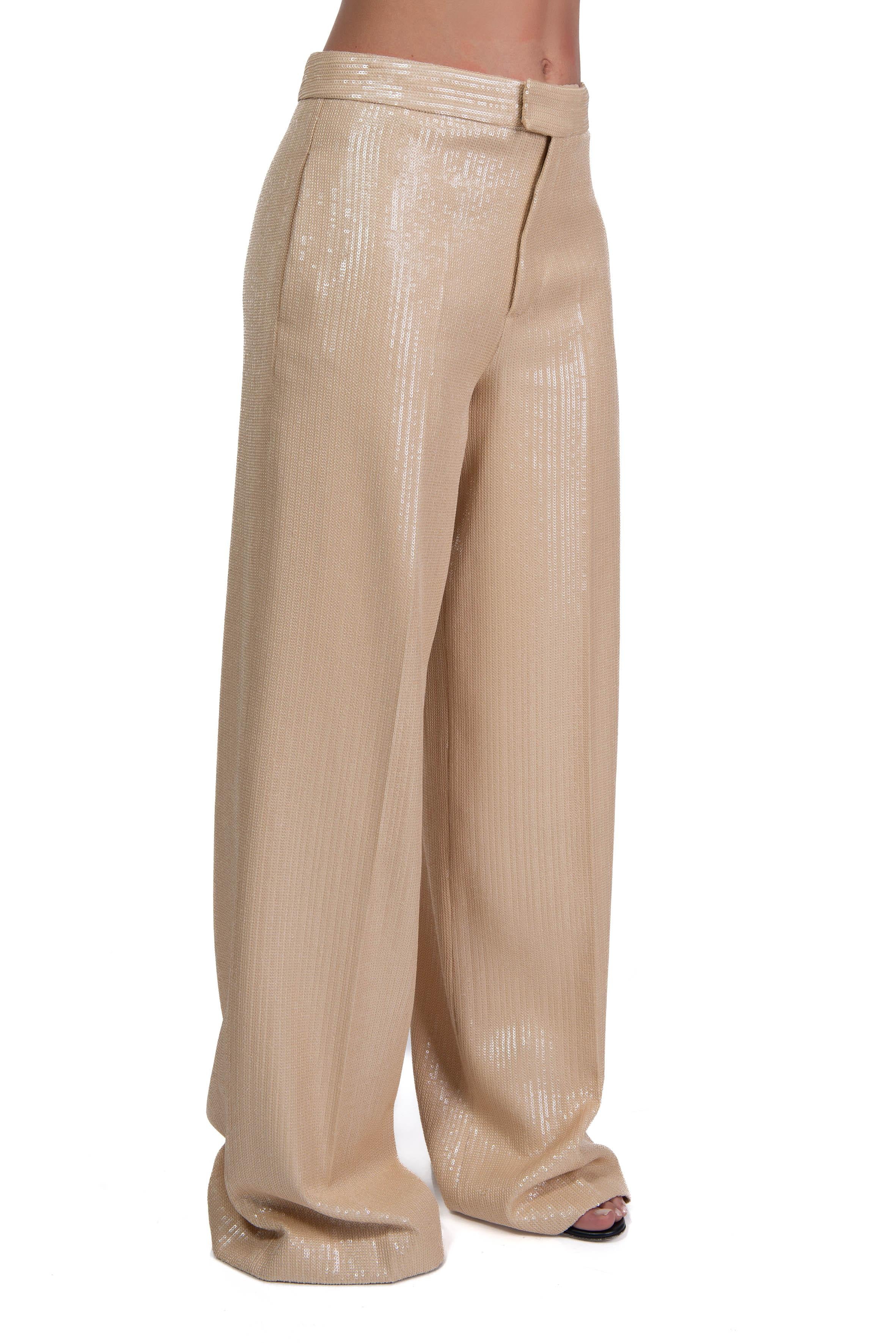 Pantalone palazzo rafia paillettes beige 40801 RAFIA 02 FEDERICA TOSI