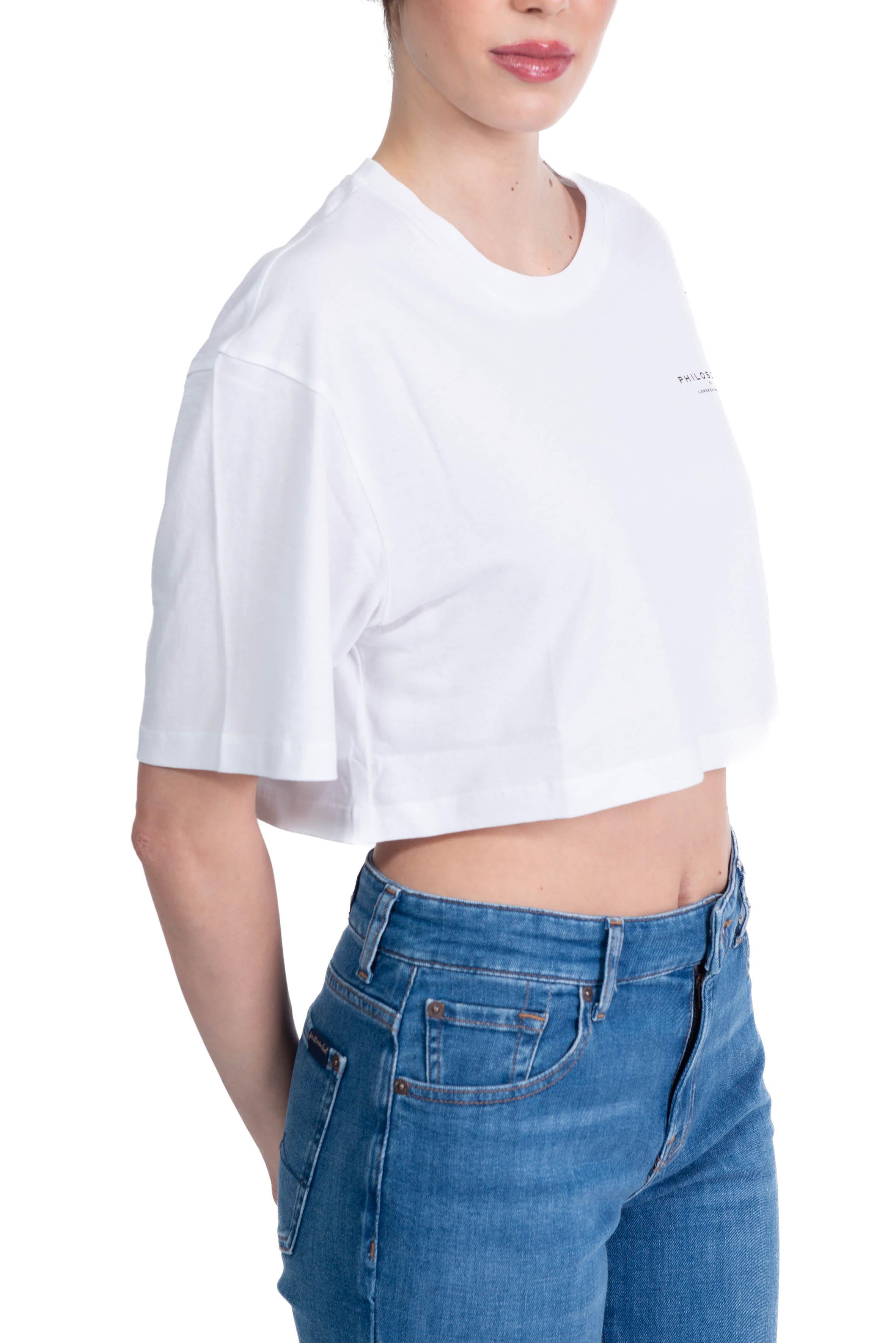t-shirt crop in jersey organico riciclato bianca con stampa rossa 0703 0744 2001 fantasia bianco PHILOSOPHY