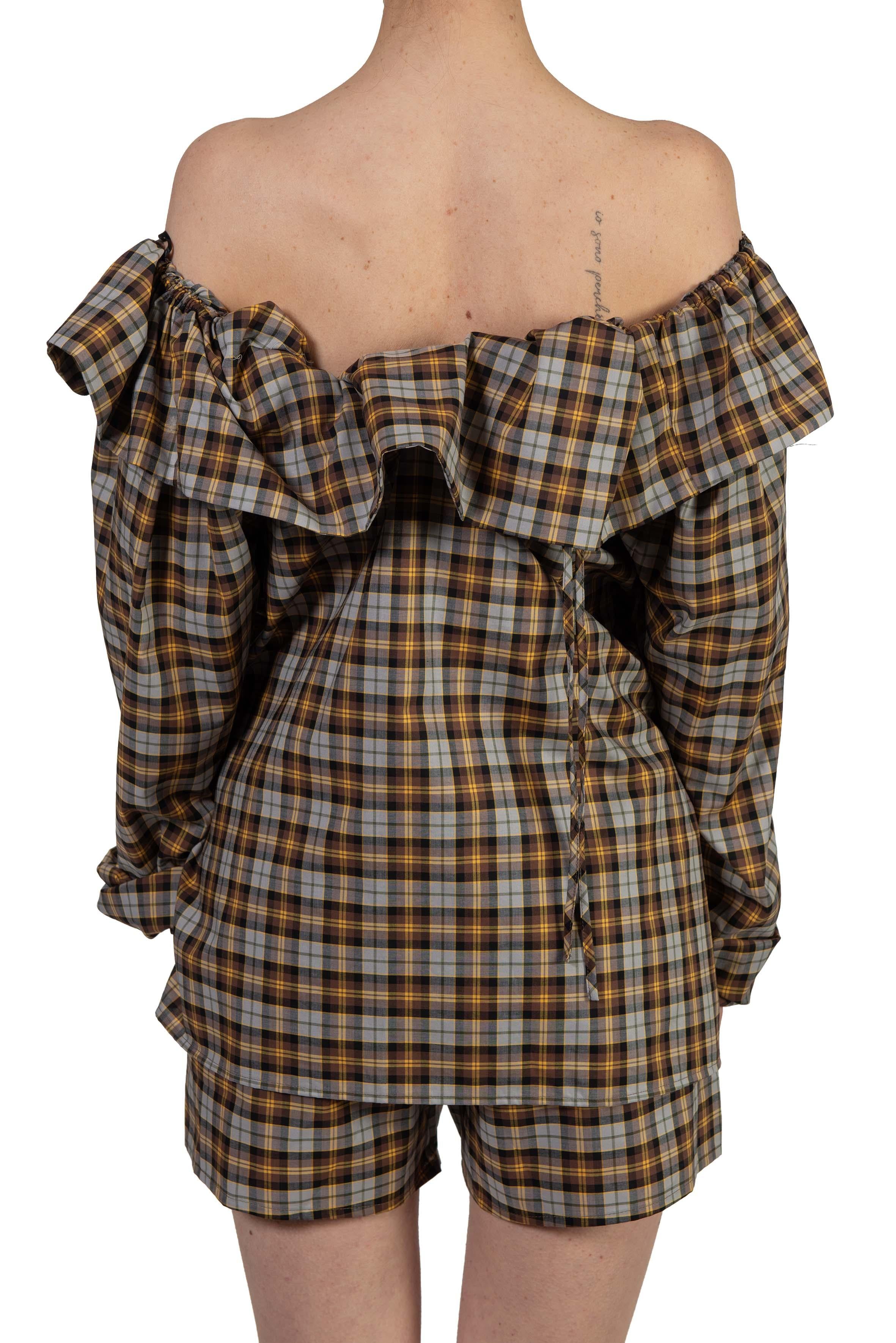 Blusa arricciata a quadri 4042MDM04 BROWN MSGM