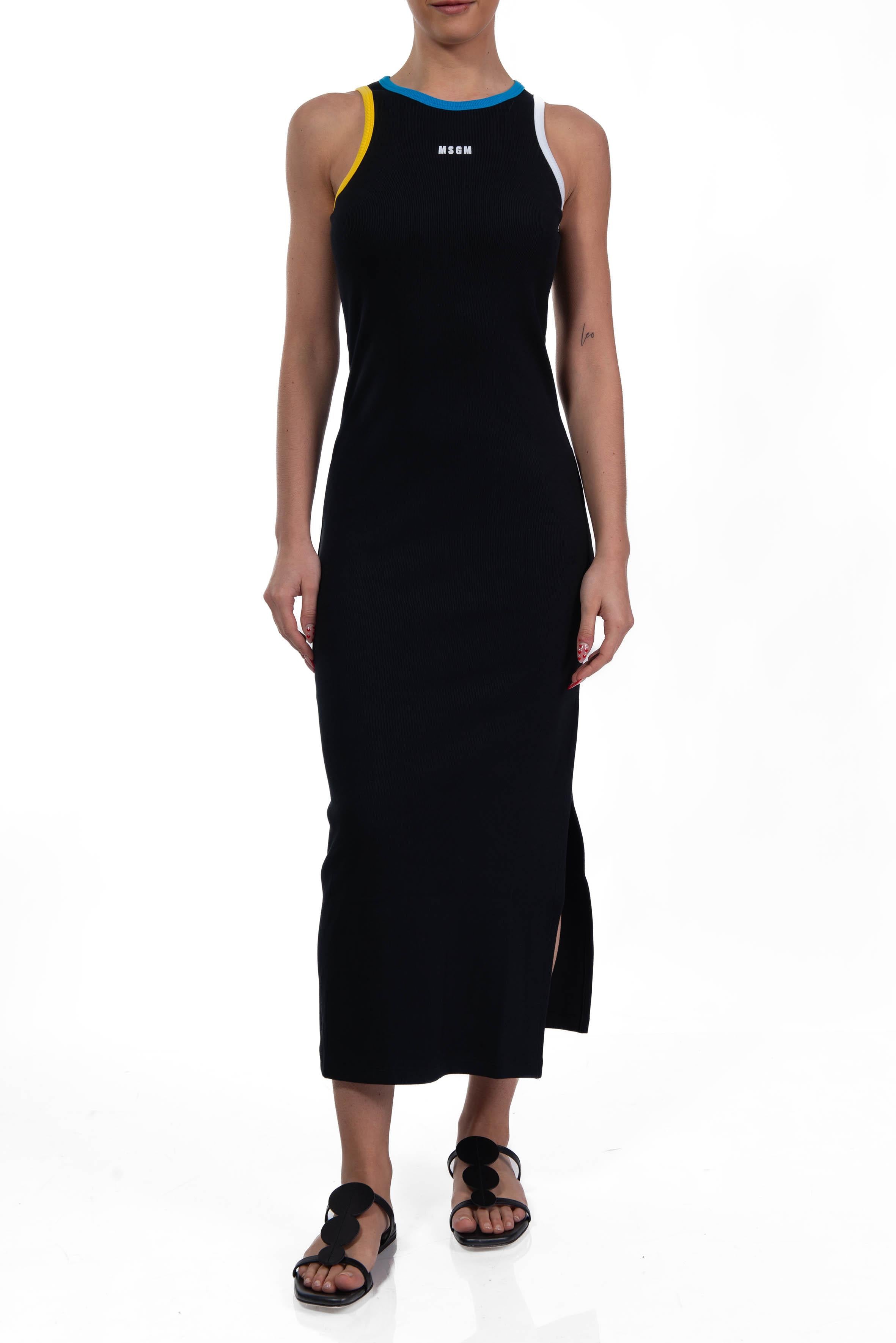 Abito lungo a coste di cotone 3841MDA87 257120 BLACK 99 MSGM