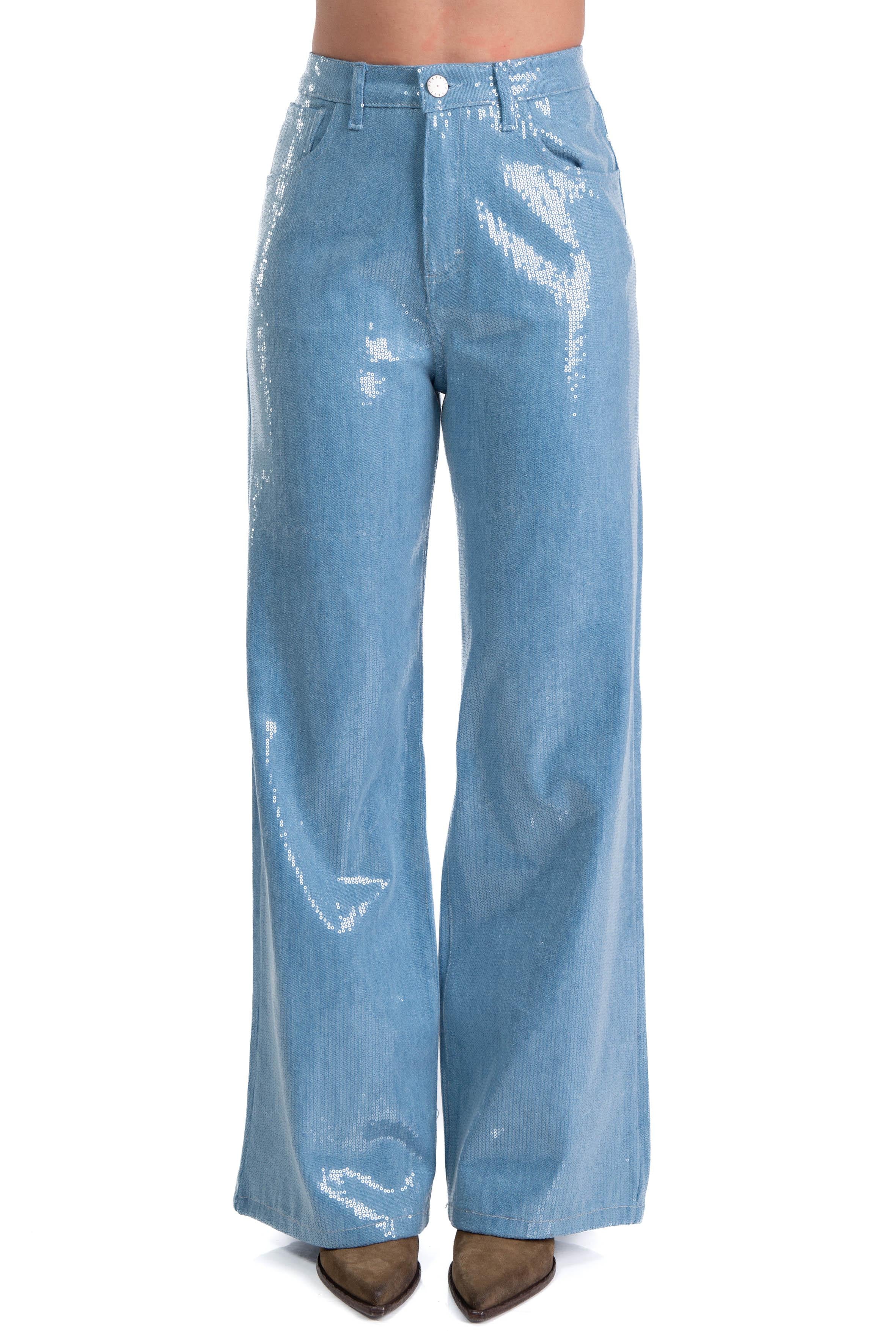 Jeans palazzo paillettes celeste 40824-40 DENIM ACQUA FEDERICA TOSI