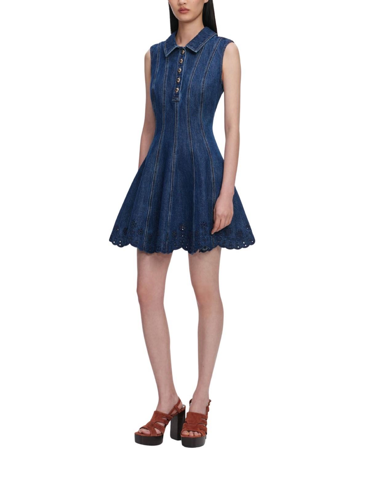 Mini abito in denim con ricamo 820BL BLUE SELF PORTRAIT