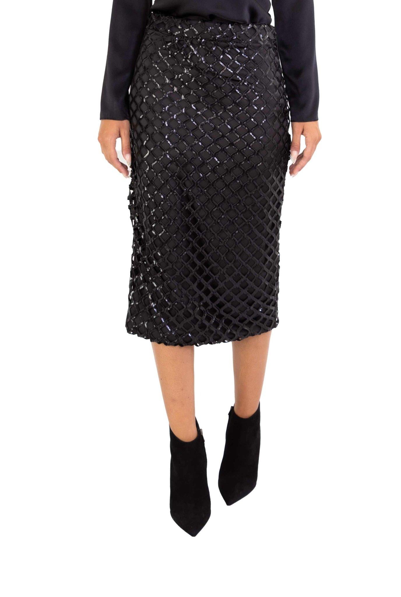 Gonna midi in rete e paillettes nera GO187 N FEDERICA TOSI