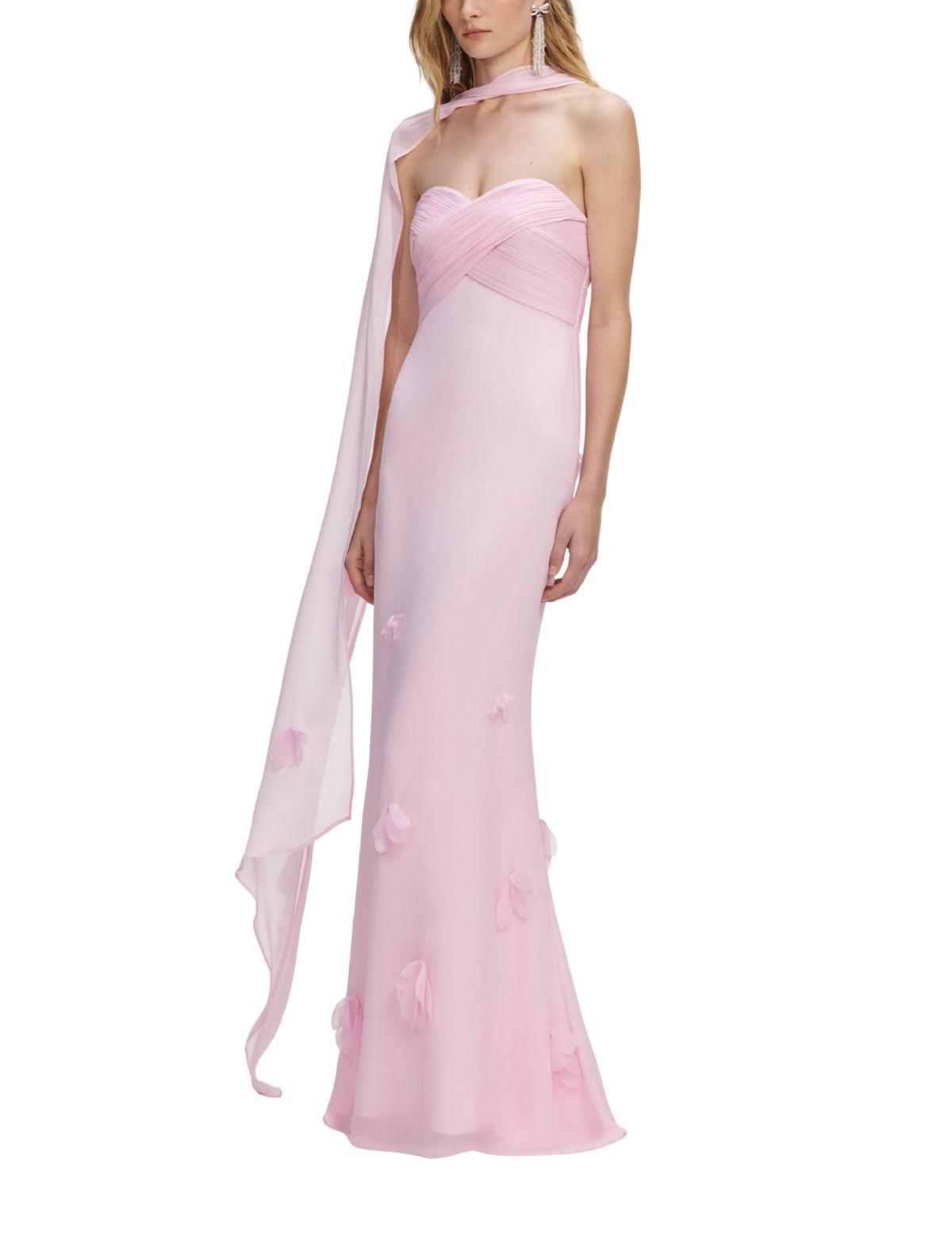 Abito lungo con sciarpa in georgette rosa 258X PINK SELF PORTRAIT