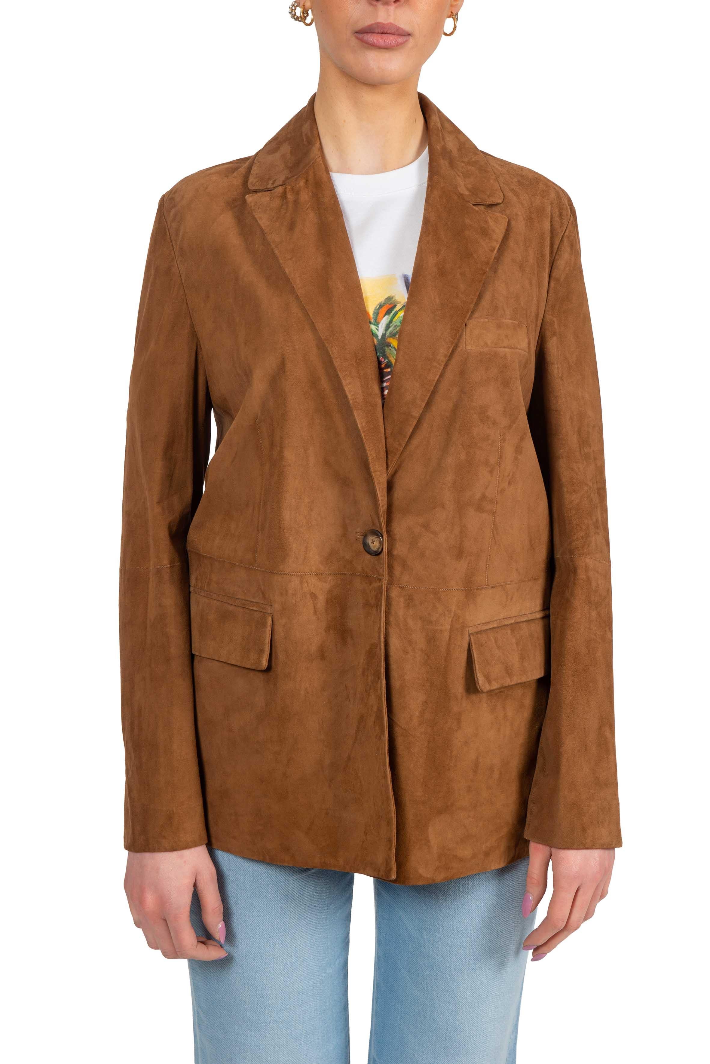 Giacca monopetto in camoscio cuoio HIPER TABACCO THE JACKIE LEATHERS