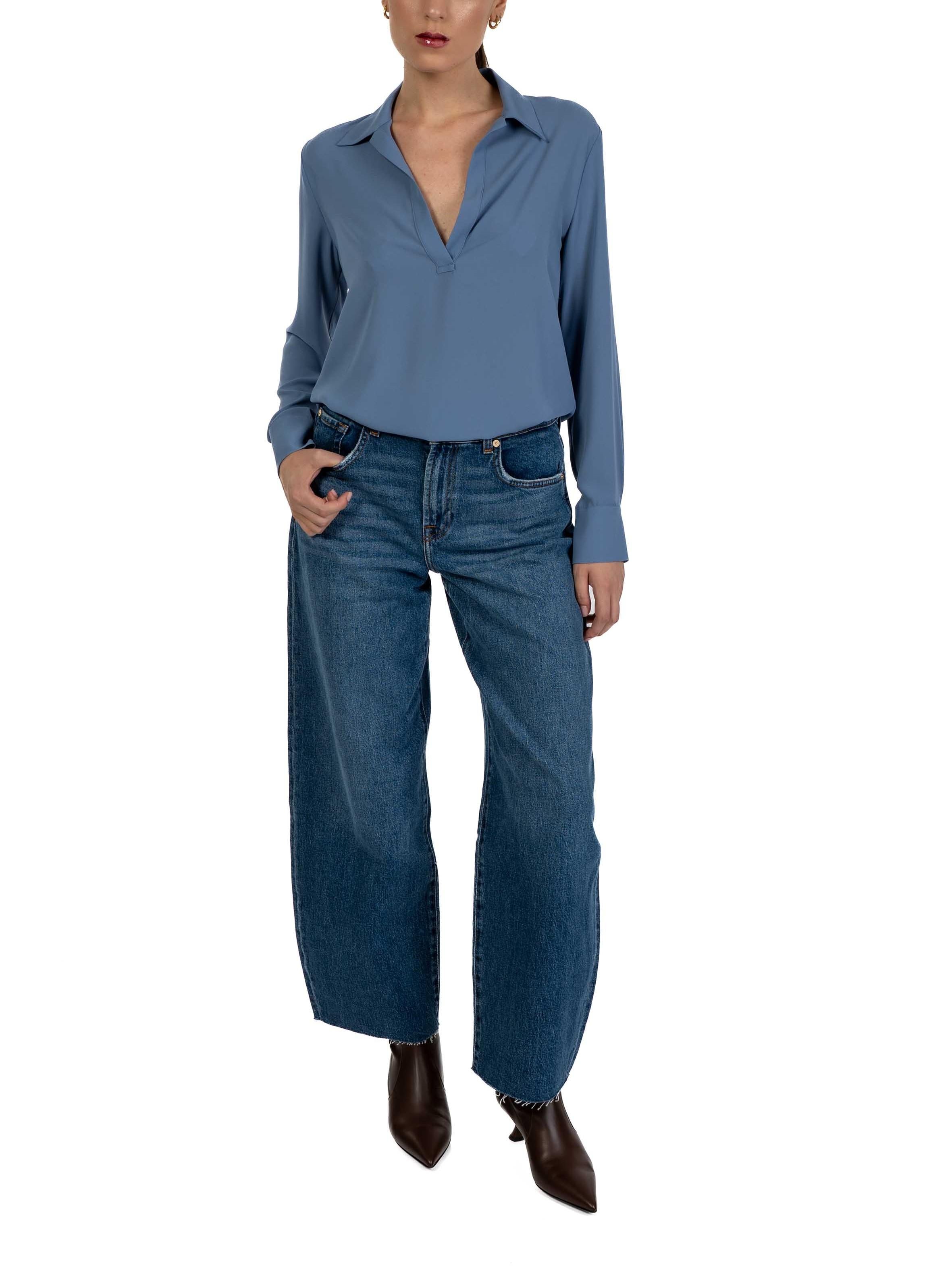 Blusa scollo a V celeste polvere 4287 4356 POLVERE ALICE MILLER