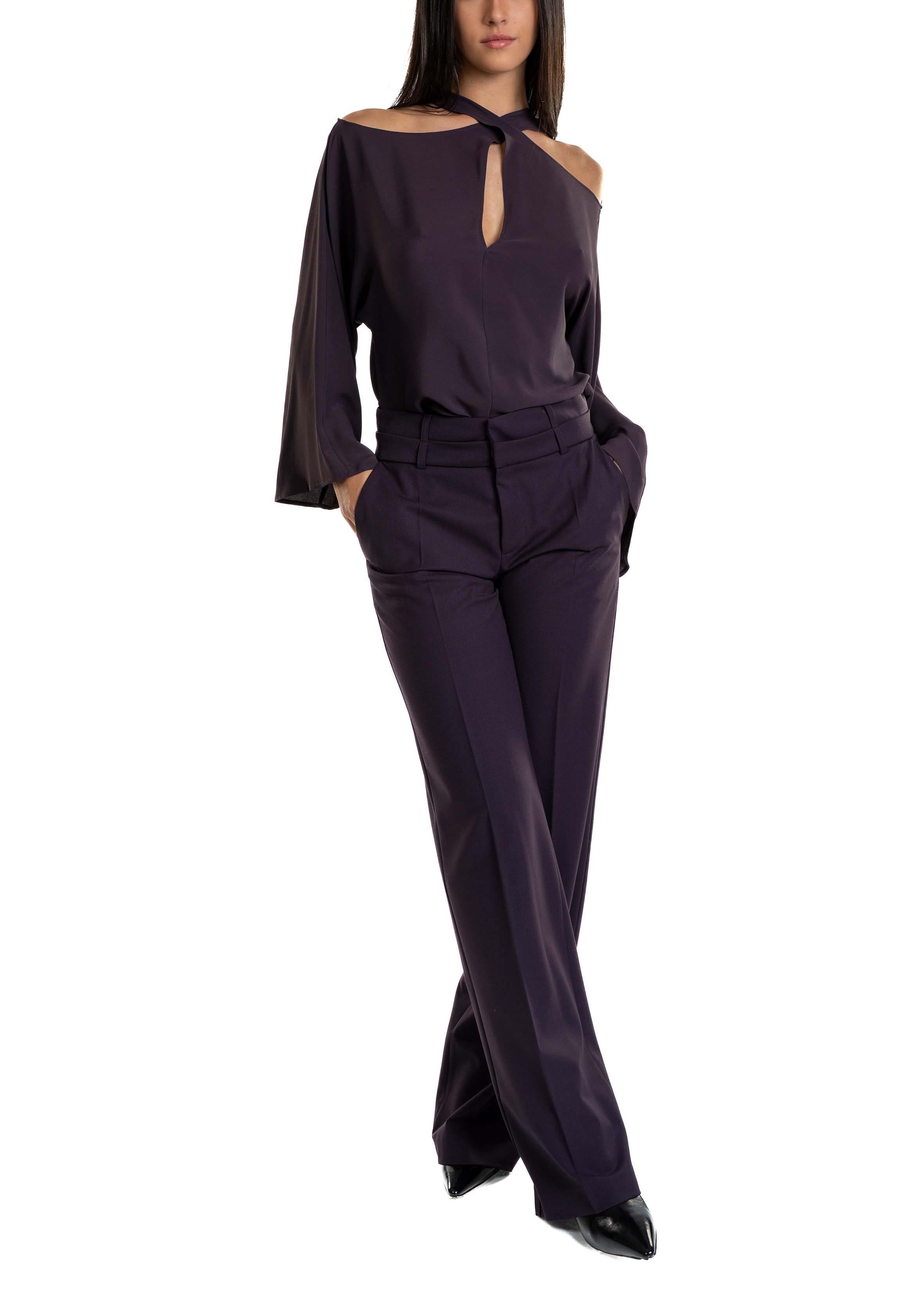 Blouse with Braided Neck 31103 MELANZANO FEDERICA TOSI