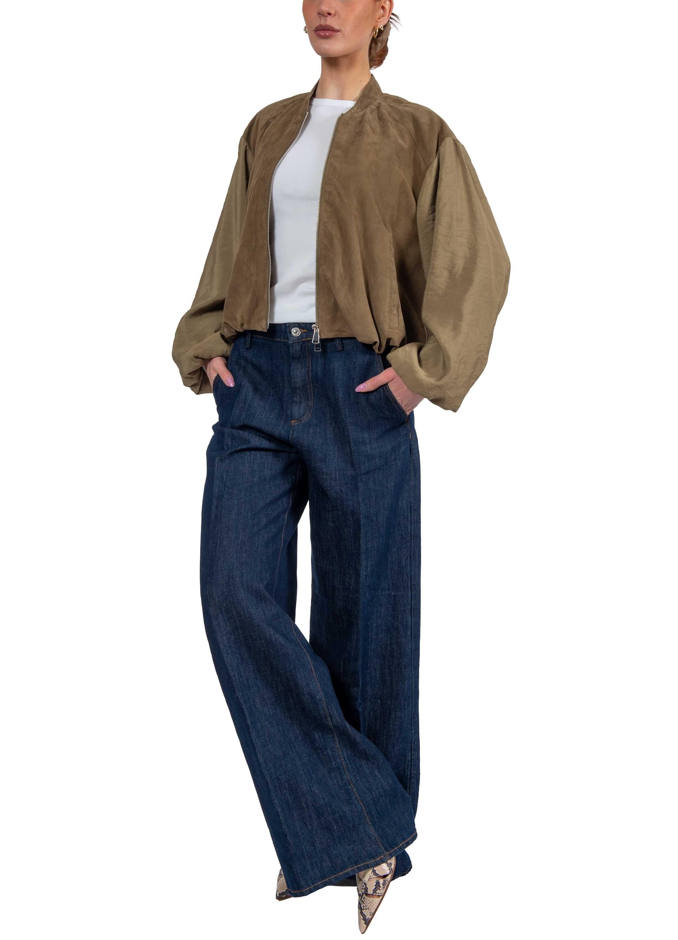 Bomber in tessuto e camoscio ELLA MIX SALVIA THE JACKIE LEATHERS