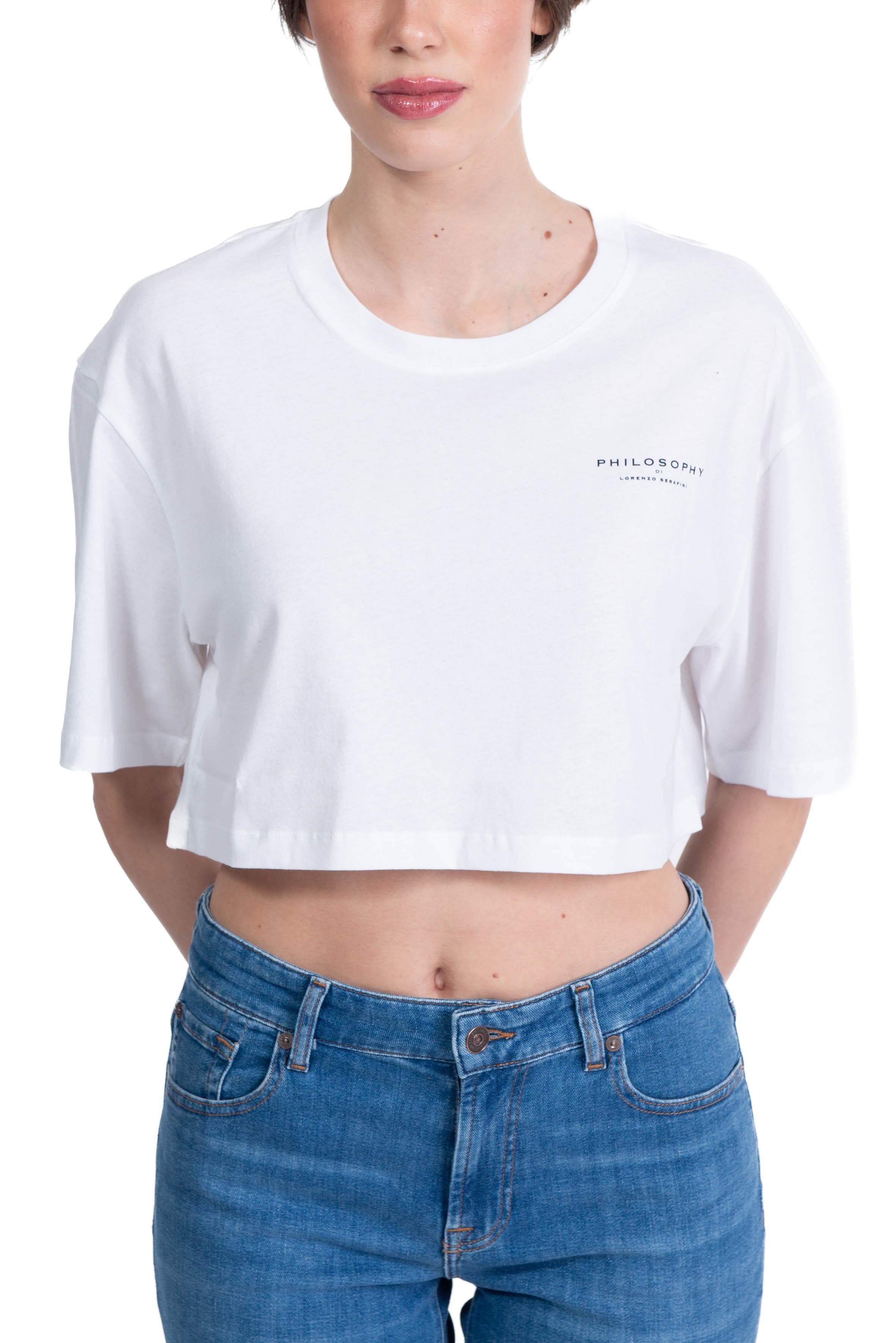 t-shirt crop in jersey organico riciclato bianca con stampa rossa 0703 0744 2001 fantasia bianco PHILOSOPHY