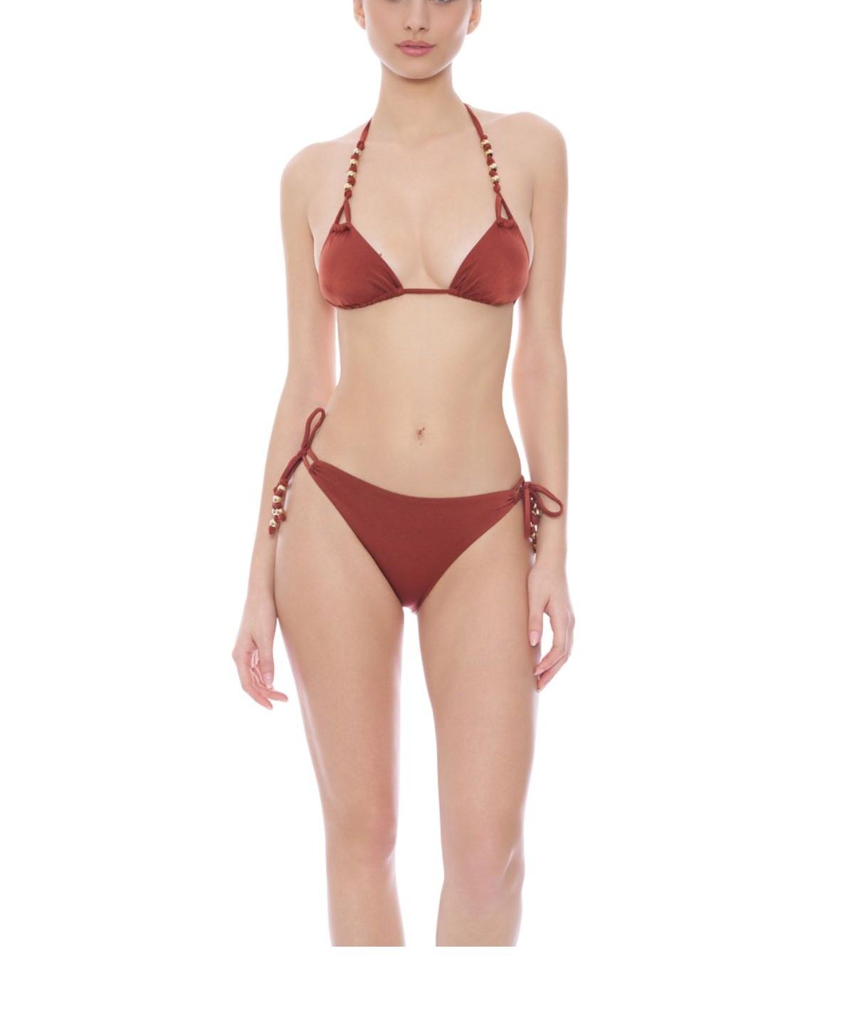 Bikini triangolo con sfere dorate slip regular V6094T+V6097B MARRONE MIss bikini