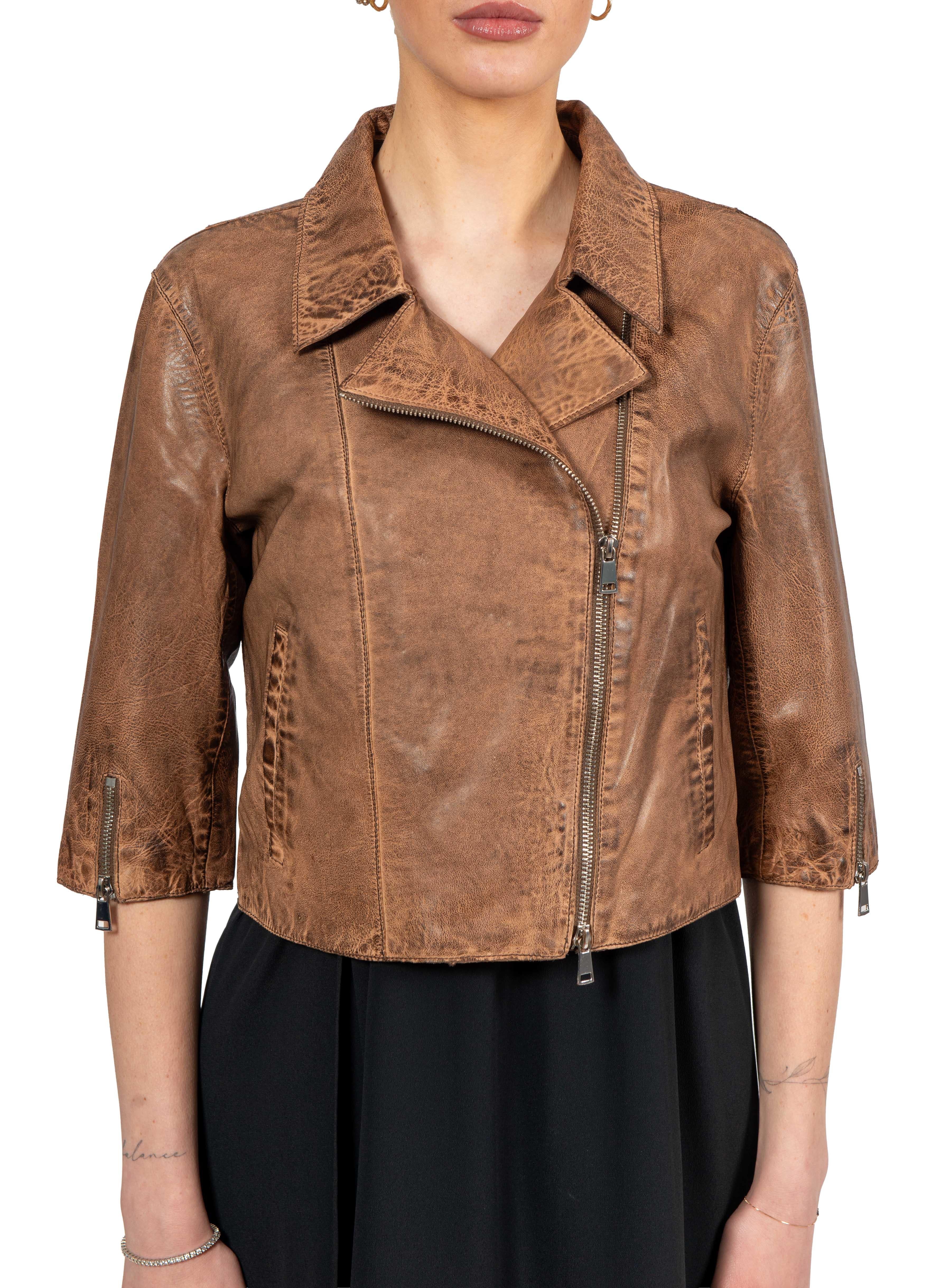 Chiodo in pelle marrone KIKI CUOIO THE JACKIE LEATHERS