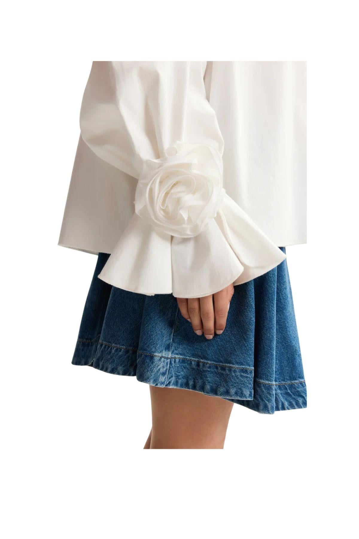 Blusa in cotone bianco con dettagli a rosa JOFIE WHITE ESSENTIEL ANTWERP