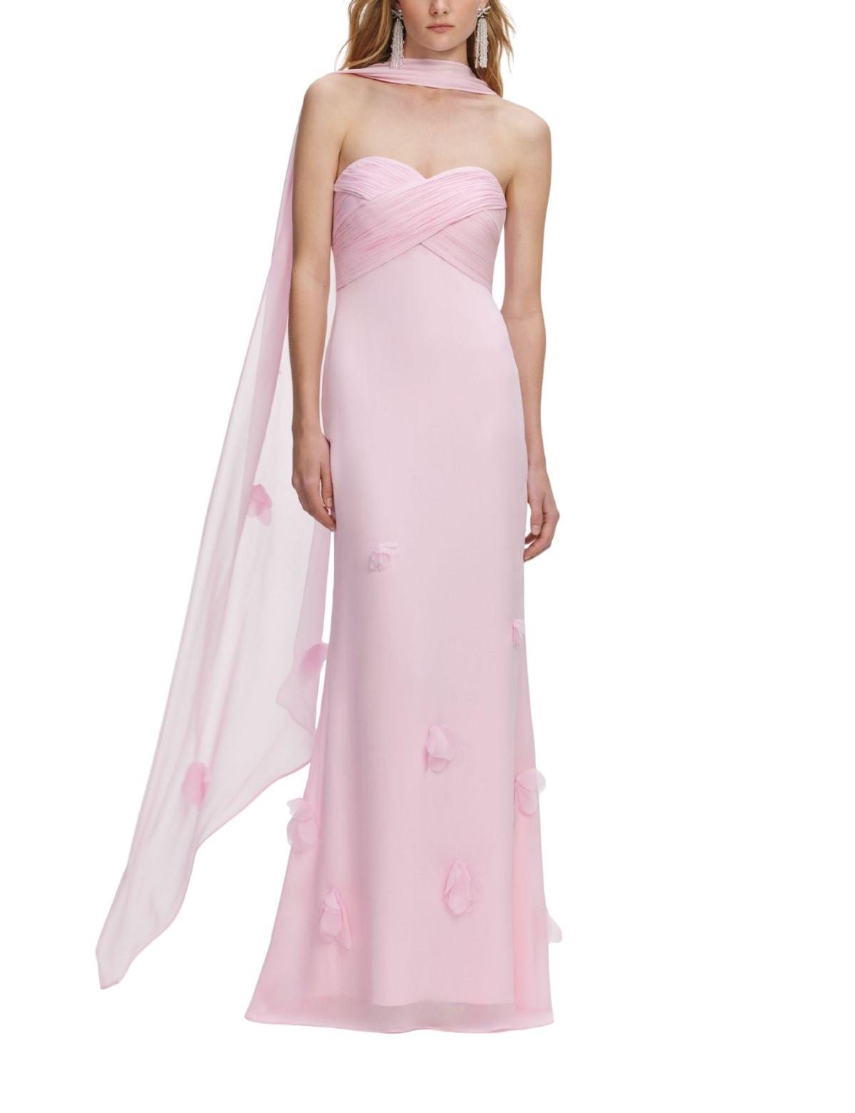 Abito lungo con sciarpa in georgette rosa 258X PINK SELF PORTRAIT