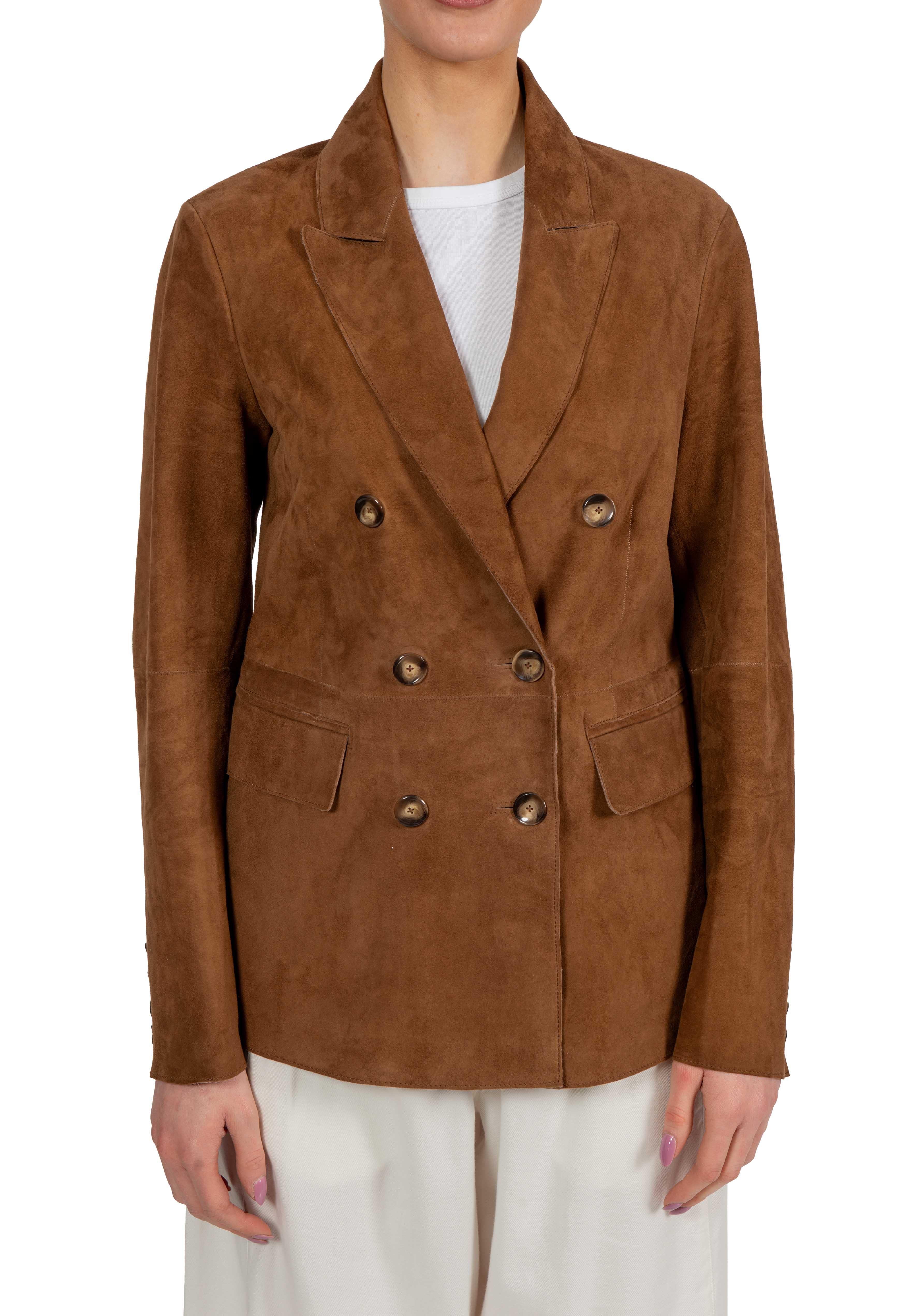 Giacca doppiopetto camoscio cuoio TIAKY TABACCO THE JACKIE LEATHERS