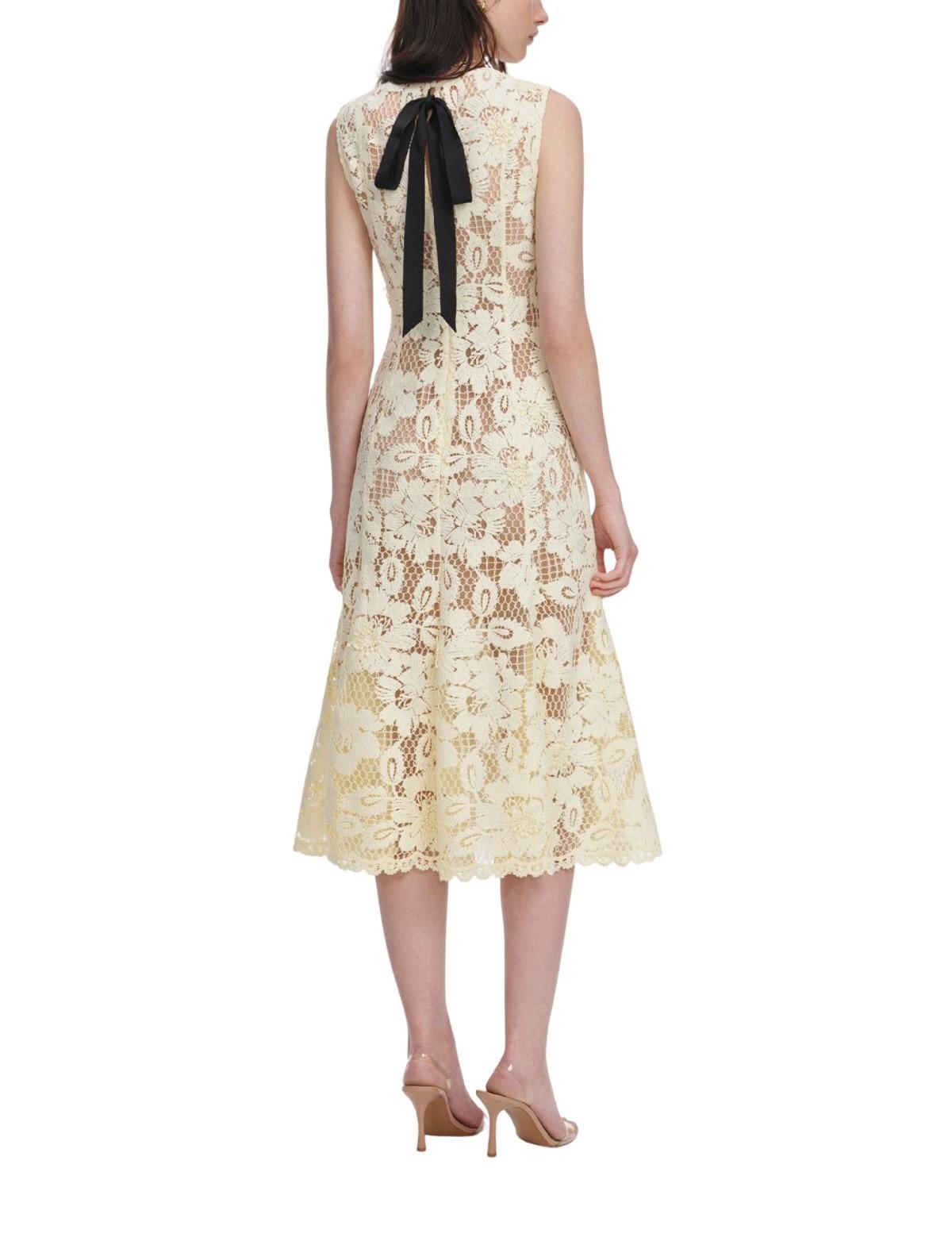 Abito midi in pizzo crochet giallo 094M YELLOW SELF PORTRAIT