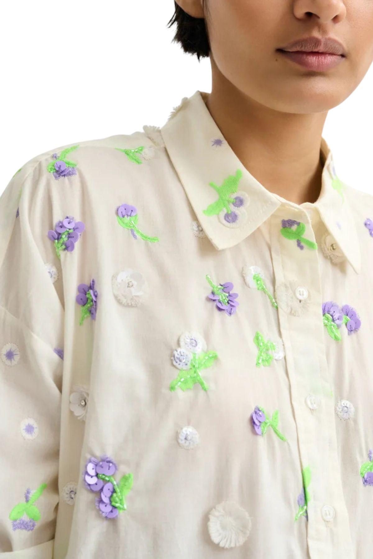 Camicia over con ricami JIMENA OFF WHITE ESSENTIEL ANTWERP