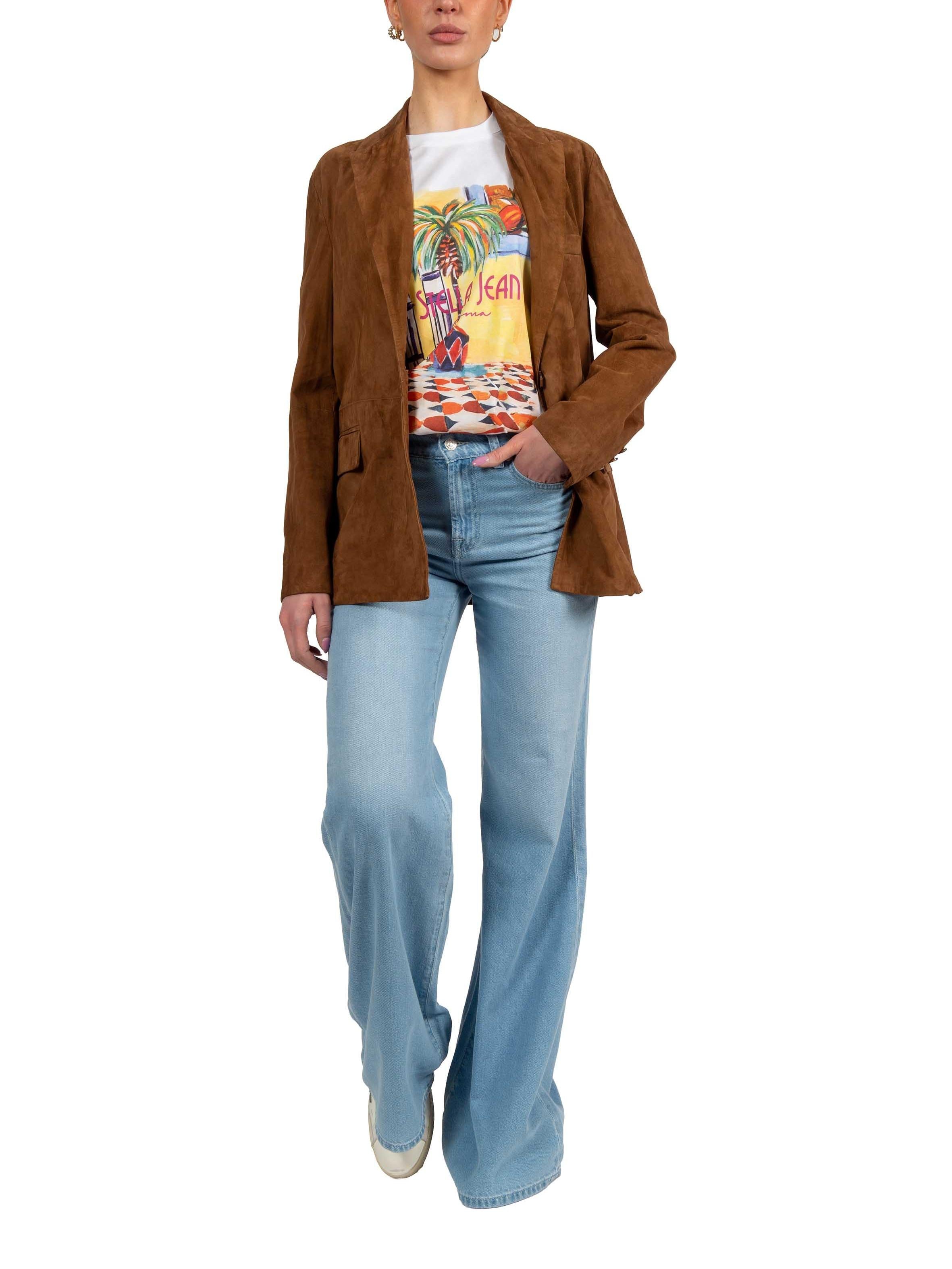 Giacca monopetto in camoscio cuoio HIPER TABACCO THE JACKIE LEATHERS