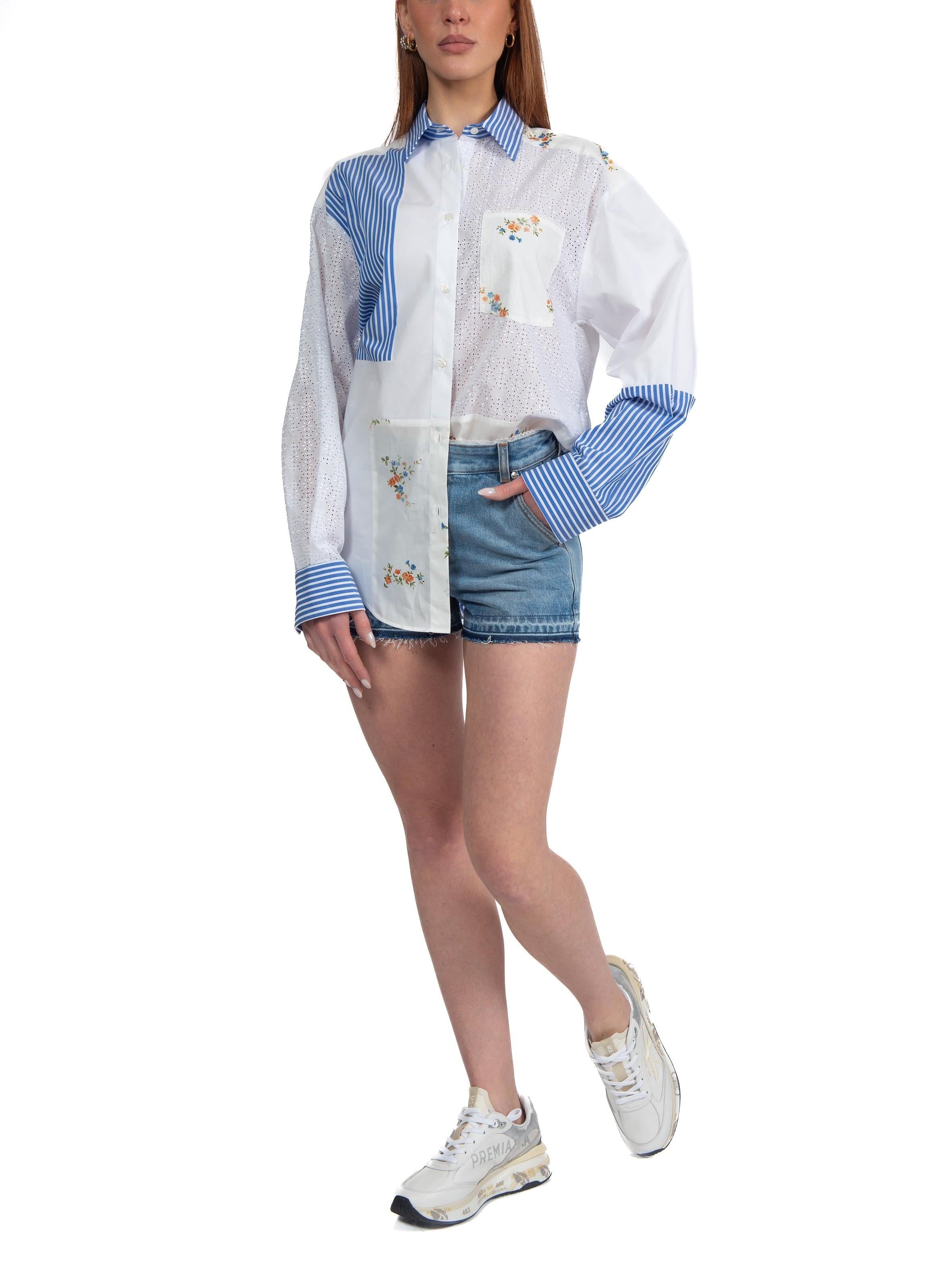 Camicia MSGM patchwork azzurra. 4041MDE13Y OFF WHITE MSGM