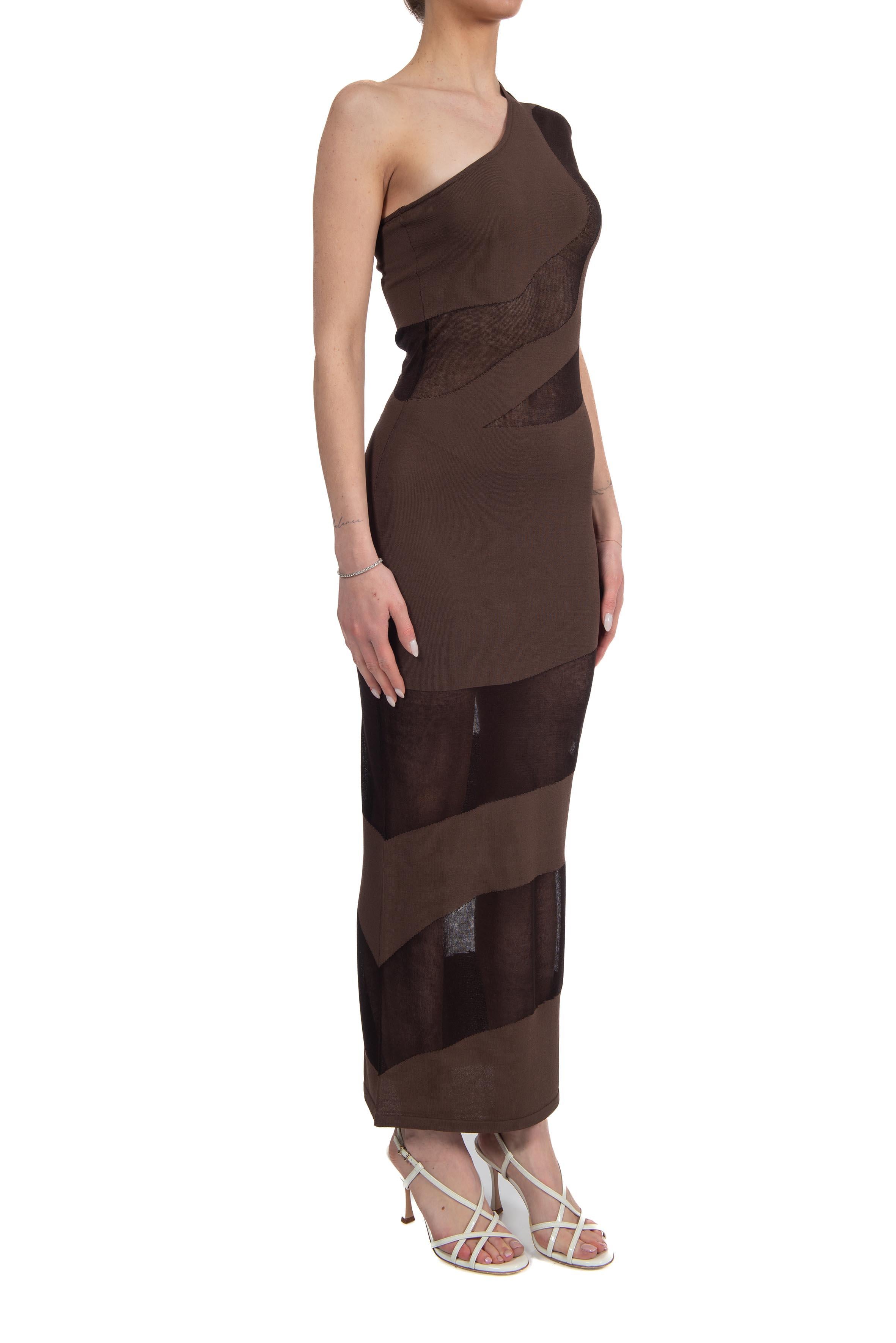 Abito monospalla con trasparenze nocciola 42301 NOCCIOLA FEDERICA TOSI