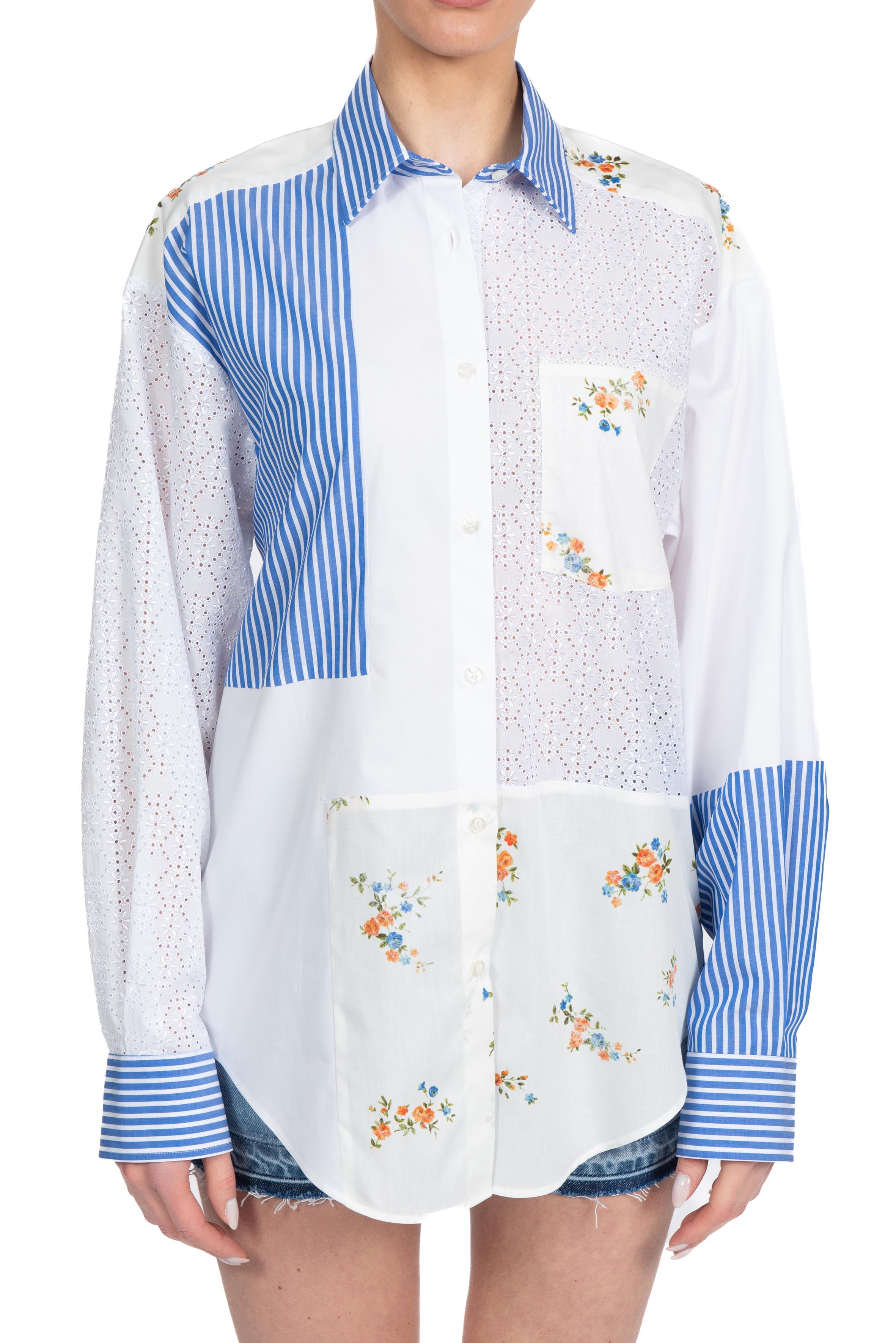 Camicia MSGM patchwork azzurra. 4041MDE13Y OFF WHITE MSGM