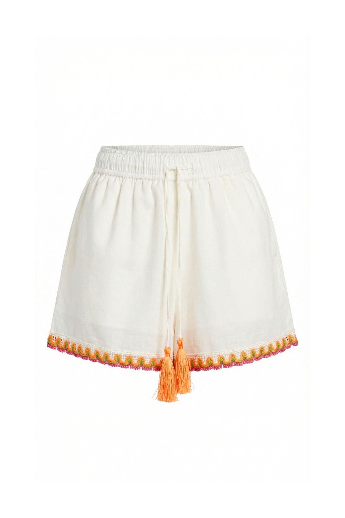 Short con ricami e nappine V6061D BIANCO MIss bikini