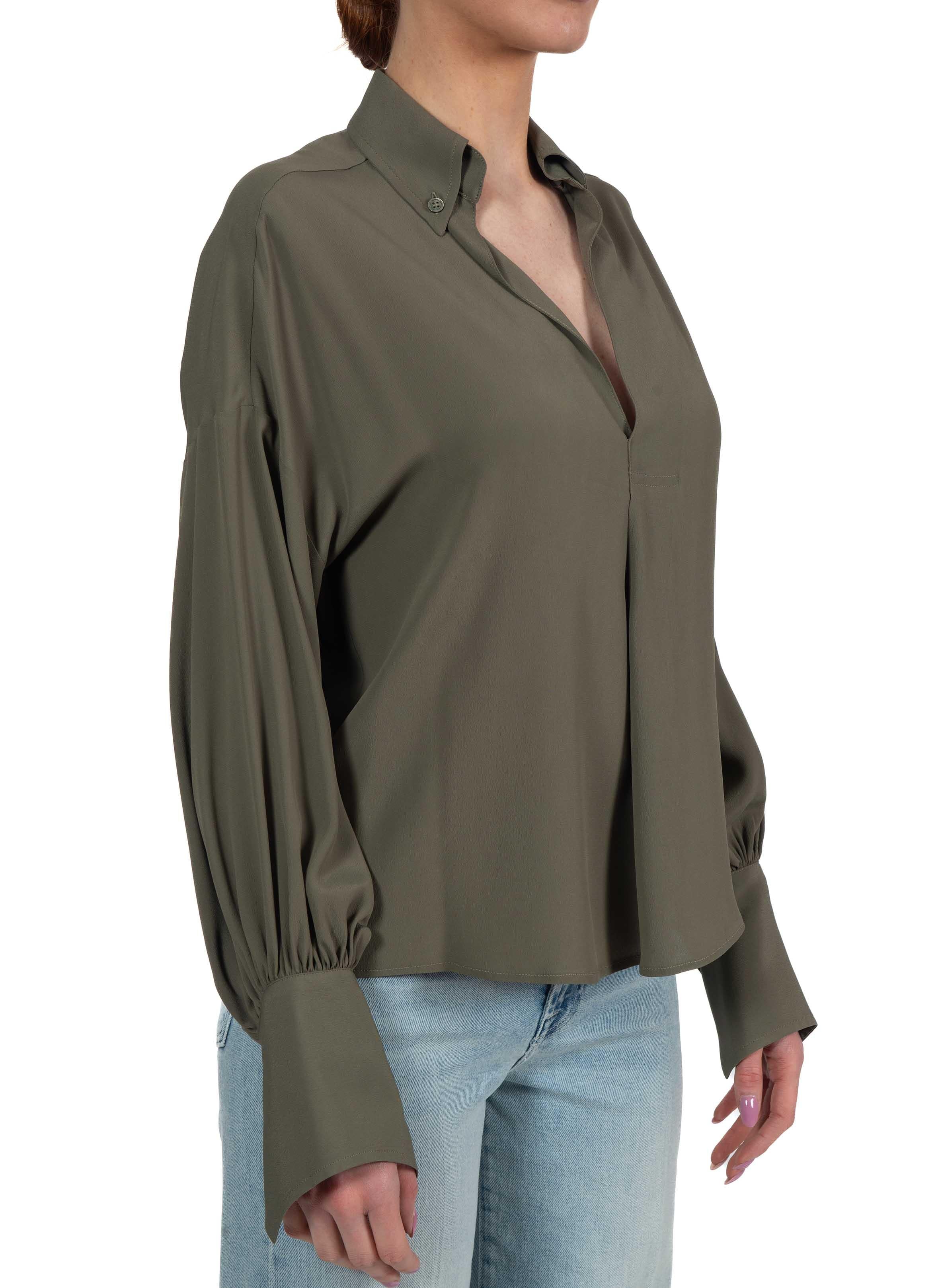 Blusa verde militare scollo a V.<BR/> 4032 4057 MILITARE ALICE MILLER