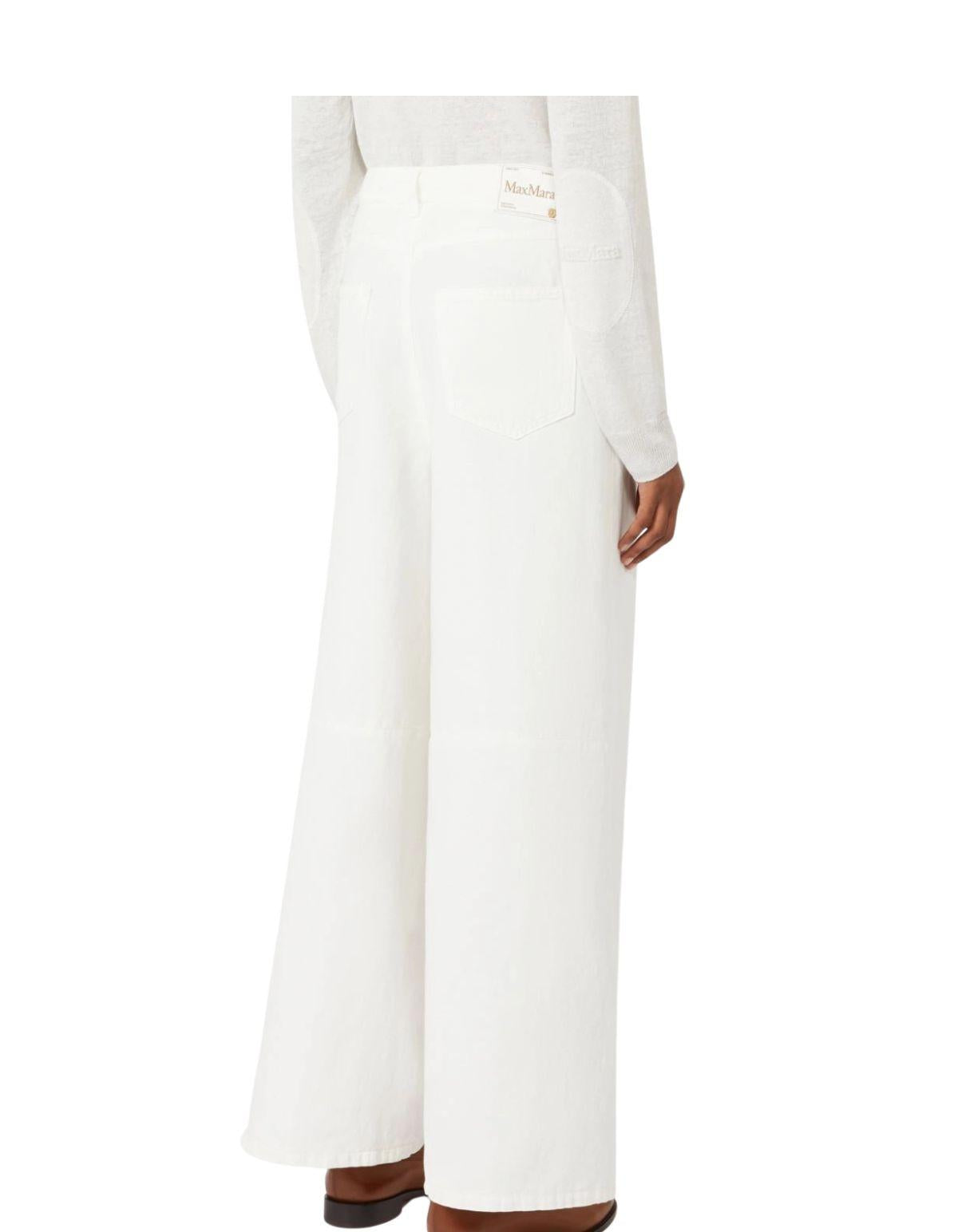 Pantalone Aloa ampio in cotone e lino - Bianco ALOA 001 MAX MARA