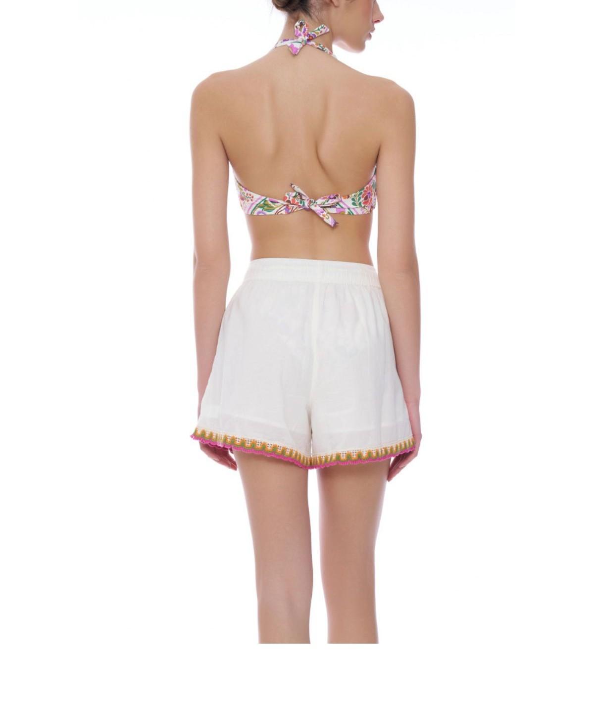 Short con ricami e nappine V6061D BIANCO MIss bikini