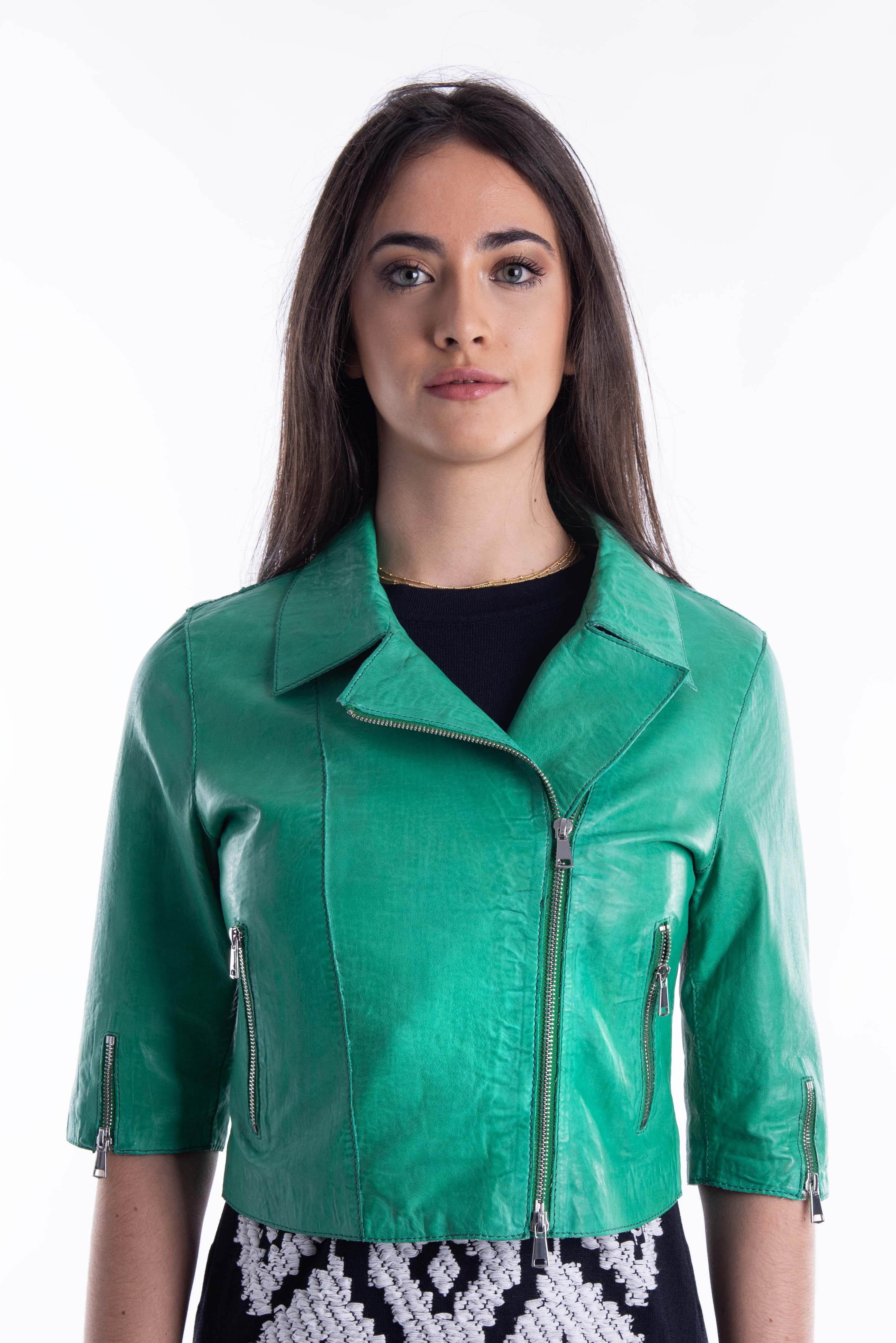 Chiodo in pelle verde KIKI V THE JACKIE LEATHERS