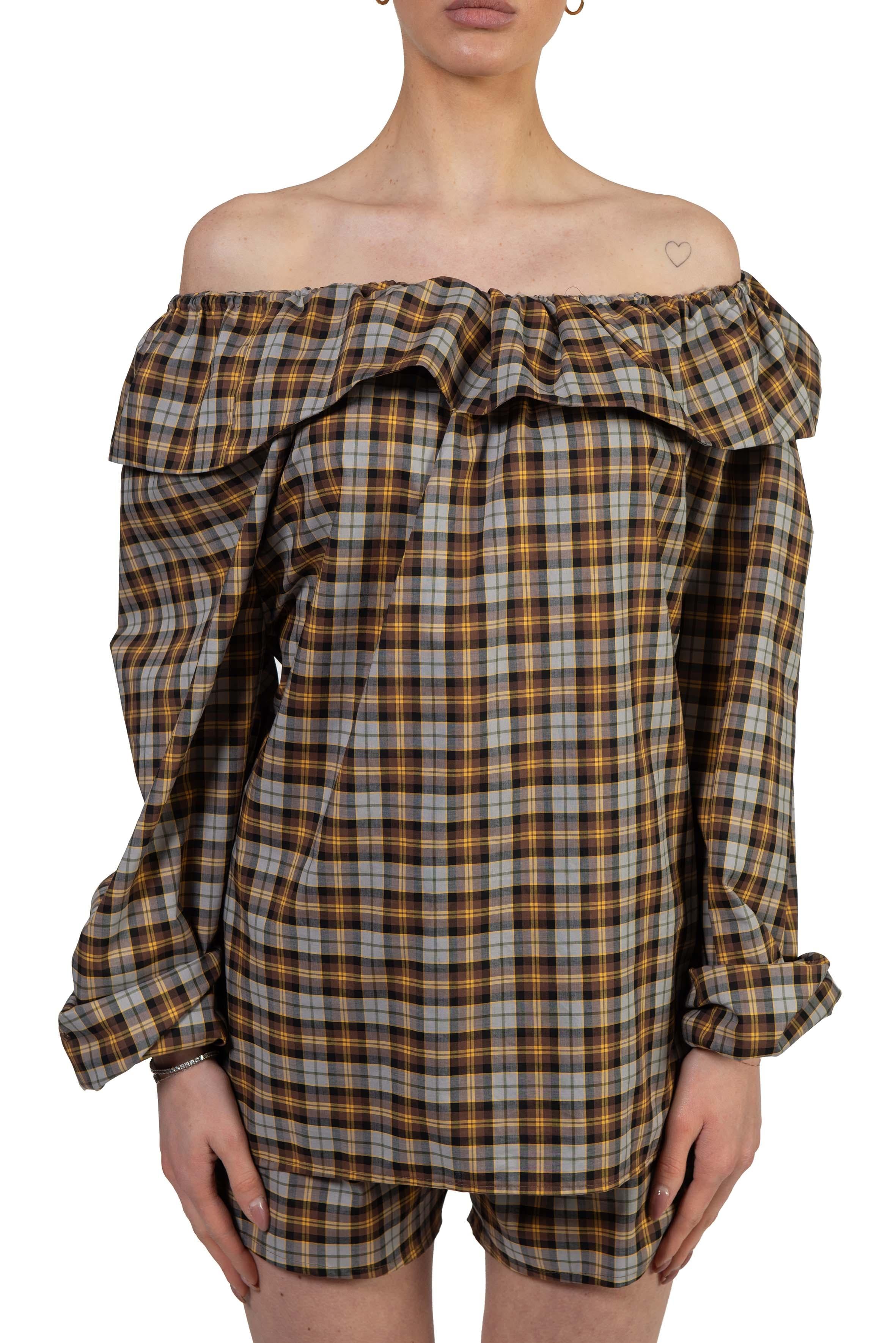 Blusa arricciata a quadri 4042MDM04 BROWN MSGM