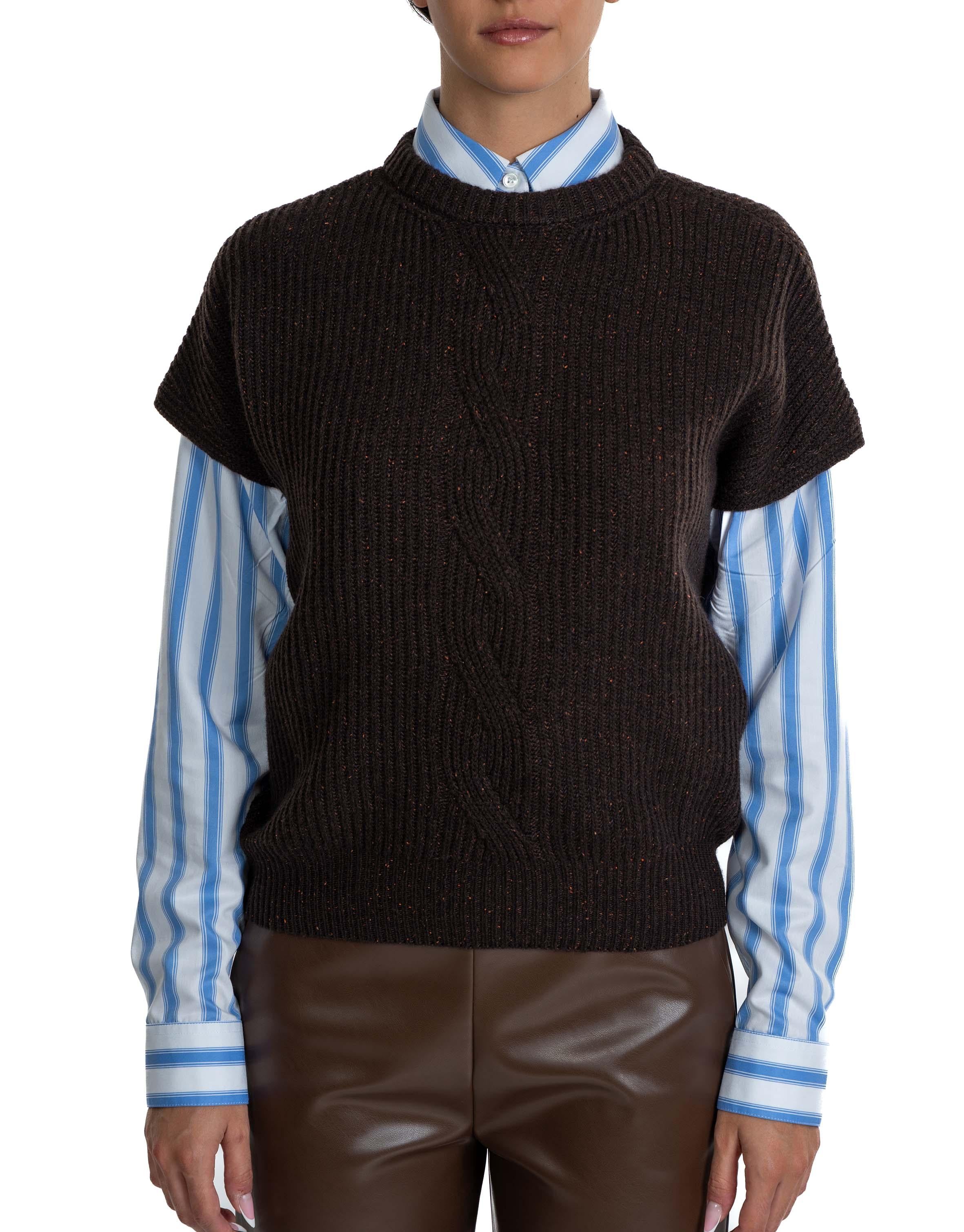 Gilet in lana trecce 61246 WENGE D.EXTERIOR