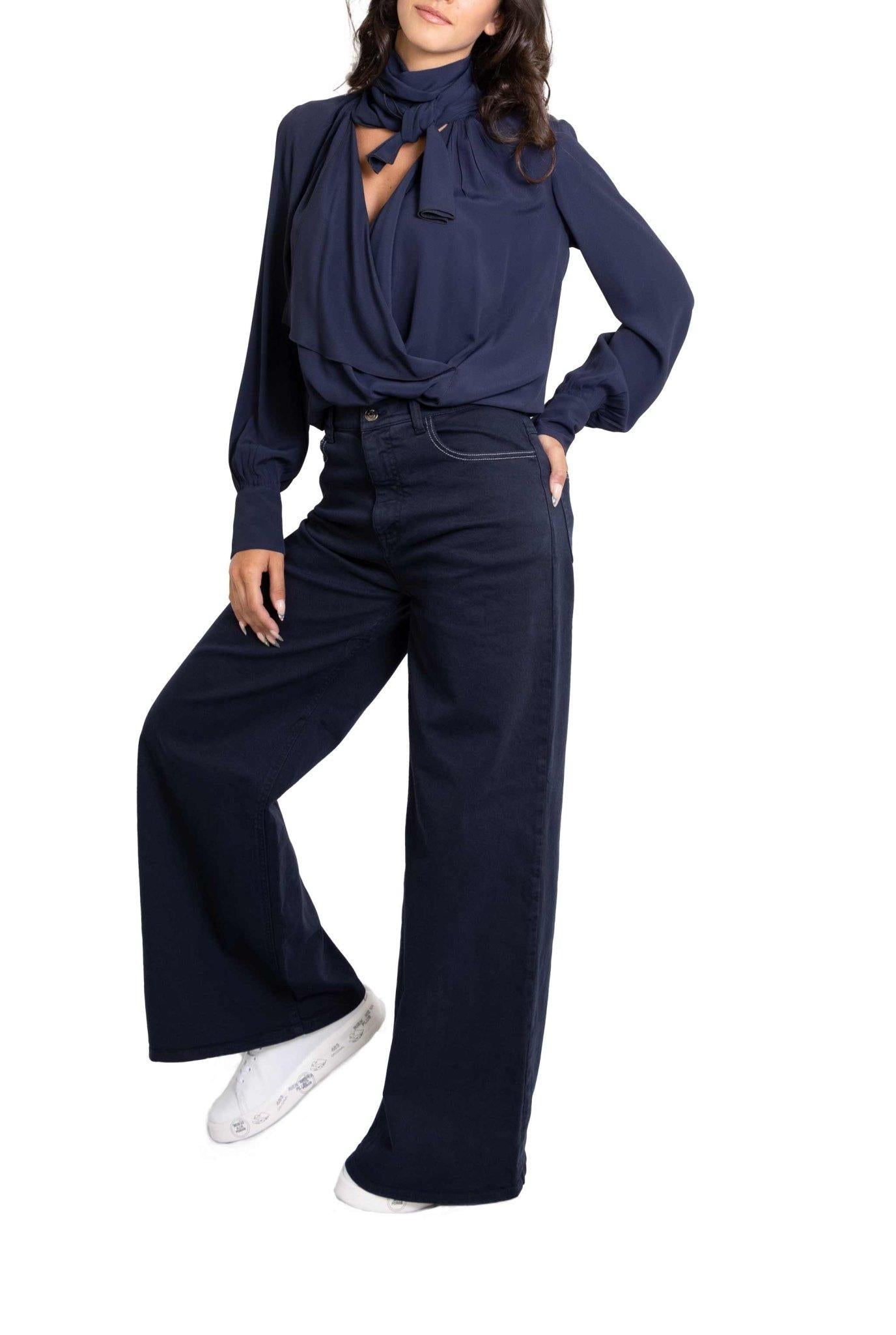 Blusa blu con drappeggio frontale G081 5111 B N° 21
