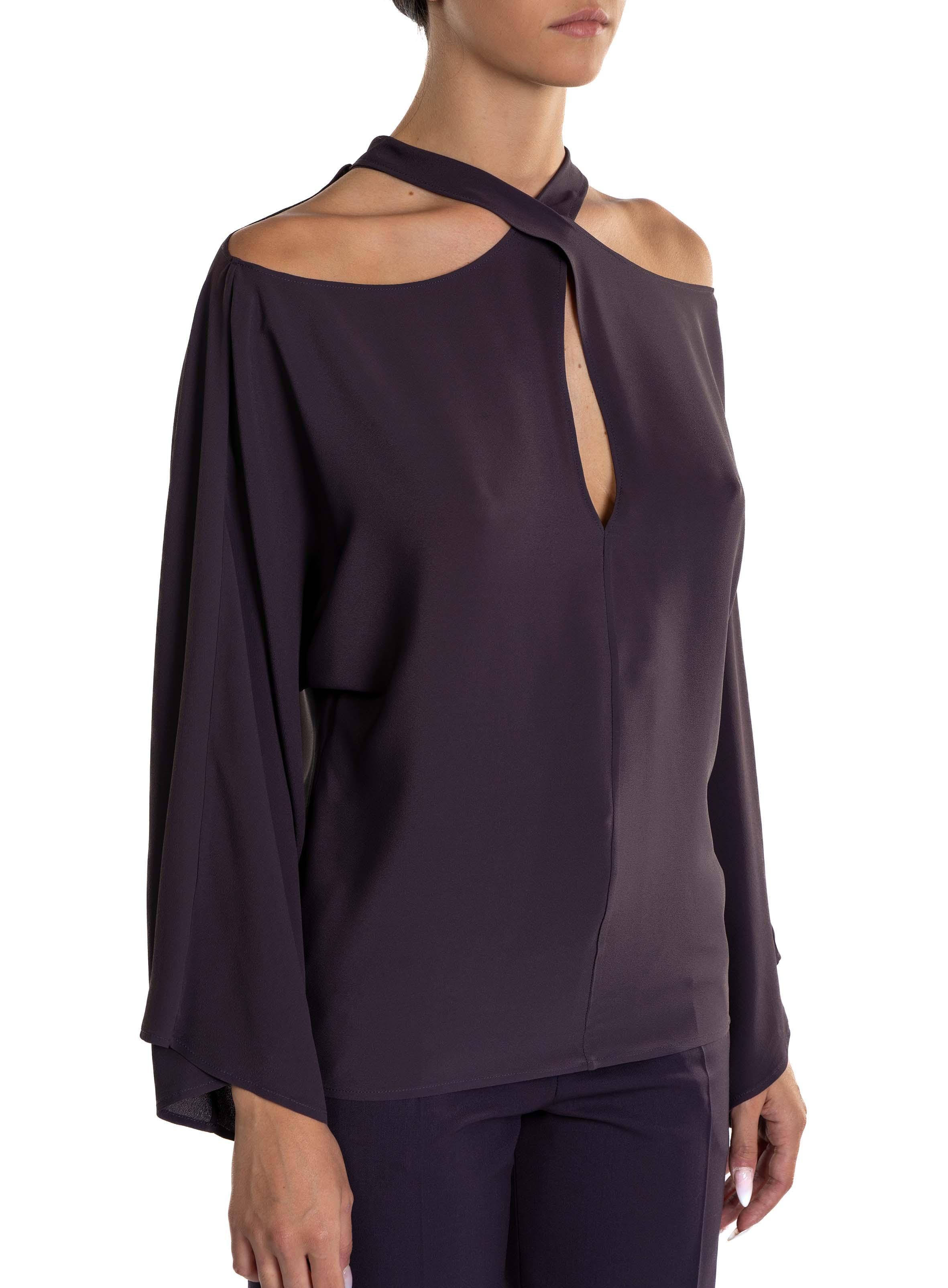 Blouse with Braided Neck 31103 MELANZANO FEDERICA TOSI