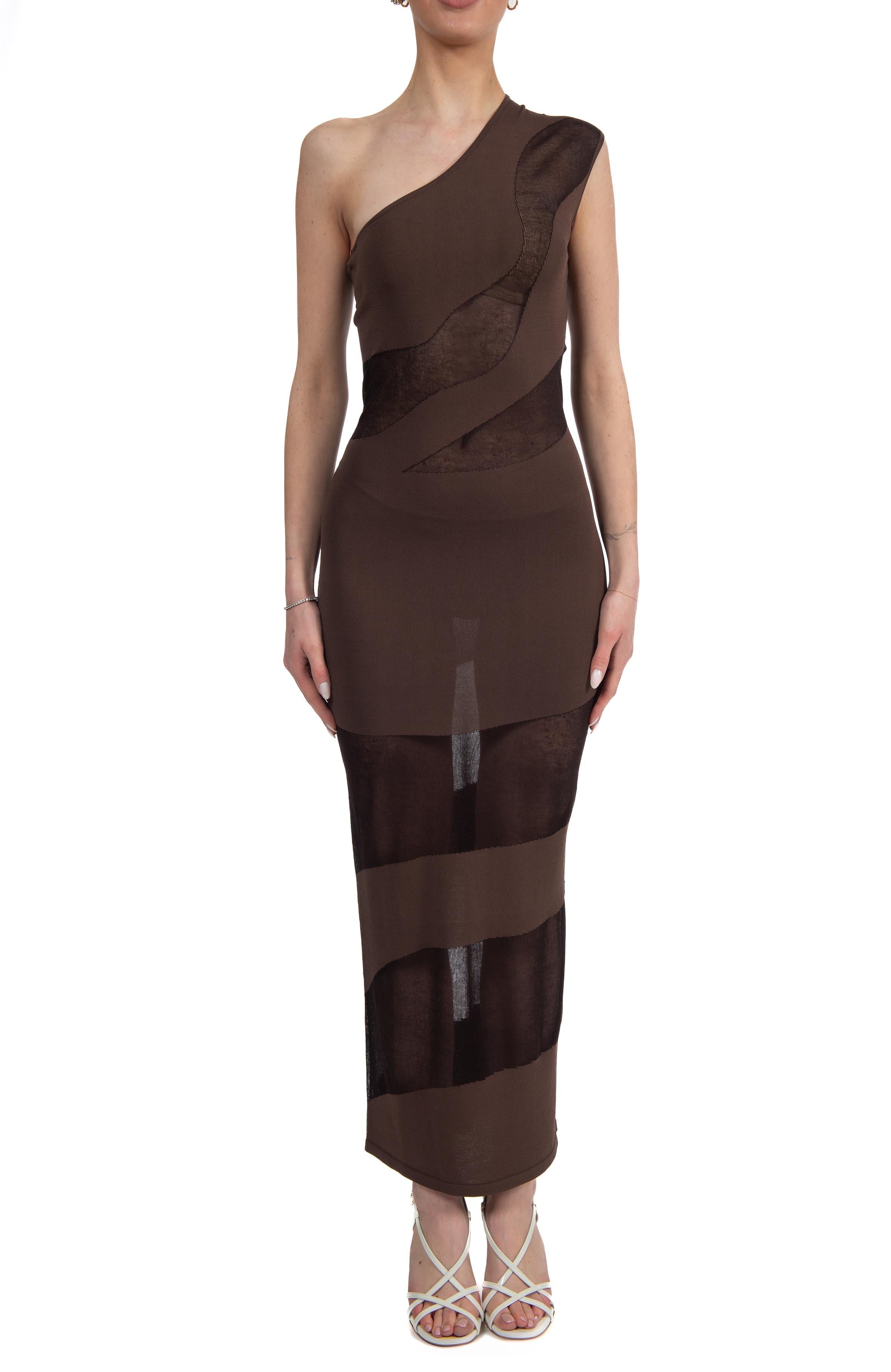 Abito monospalla con trasparenze nocciola 42301 NOCCIOLA FEDERICA TOSI