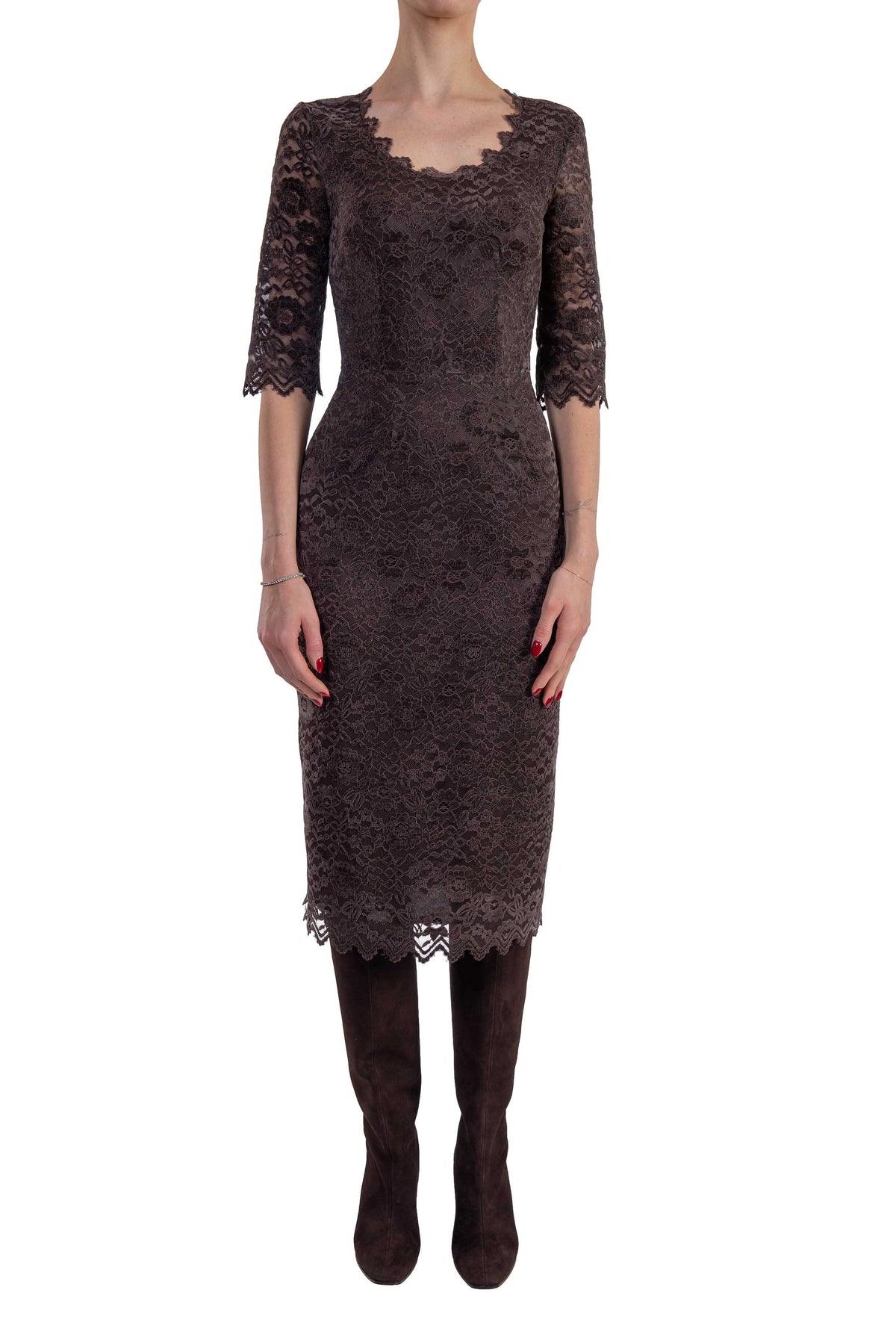 Abito midi in pizzo marrone 4315 4449 MORO ALICE MILLER 