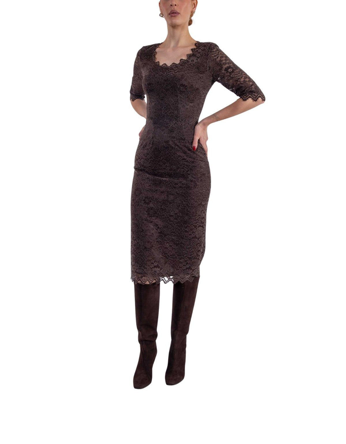 Abito midi in pizzo marrone 4315 4449 MORO ALICE MILLER 