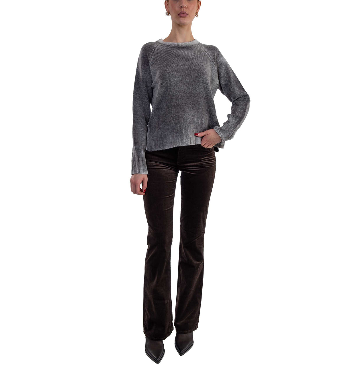 Maglia girocollo sfumata marrone 3611 COFFEE ARROVESCIO 